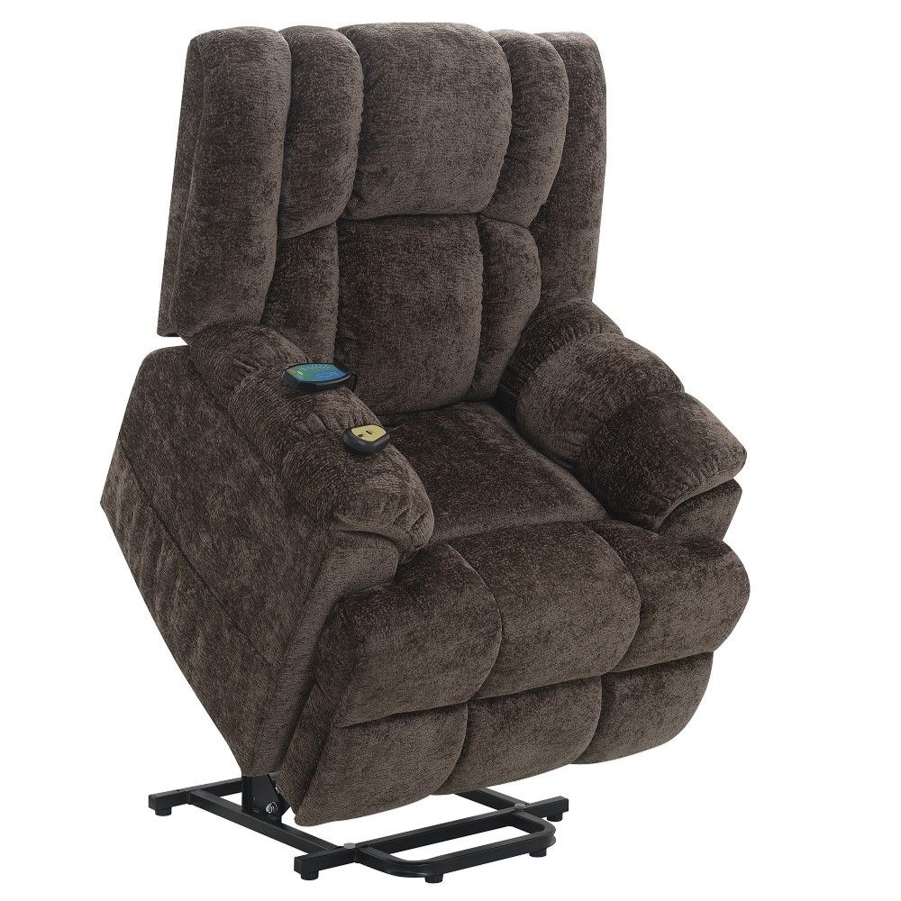 Pacay - Power Recliner With Lift & Heating & Massage - Brown Chenille, dark gray, view 7
