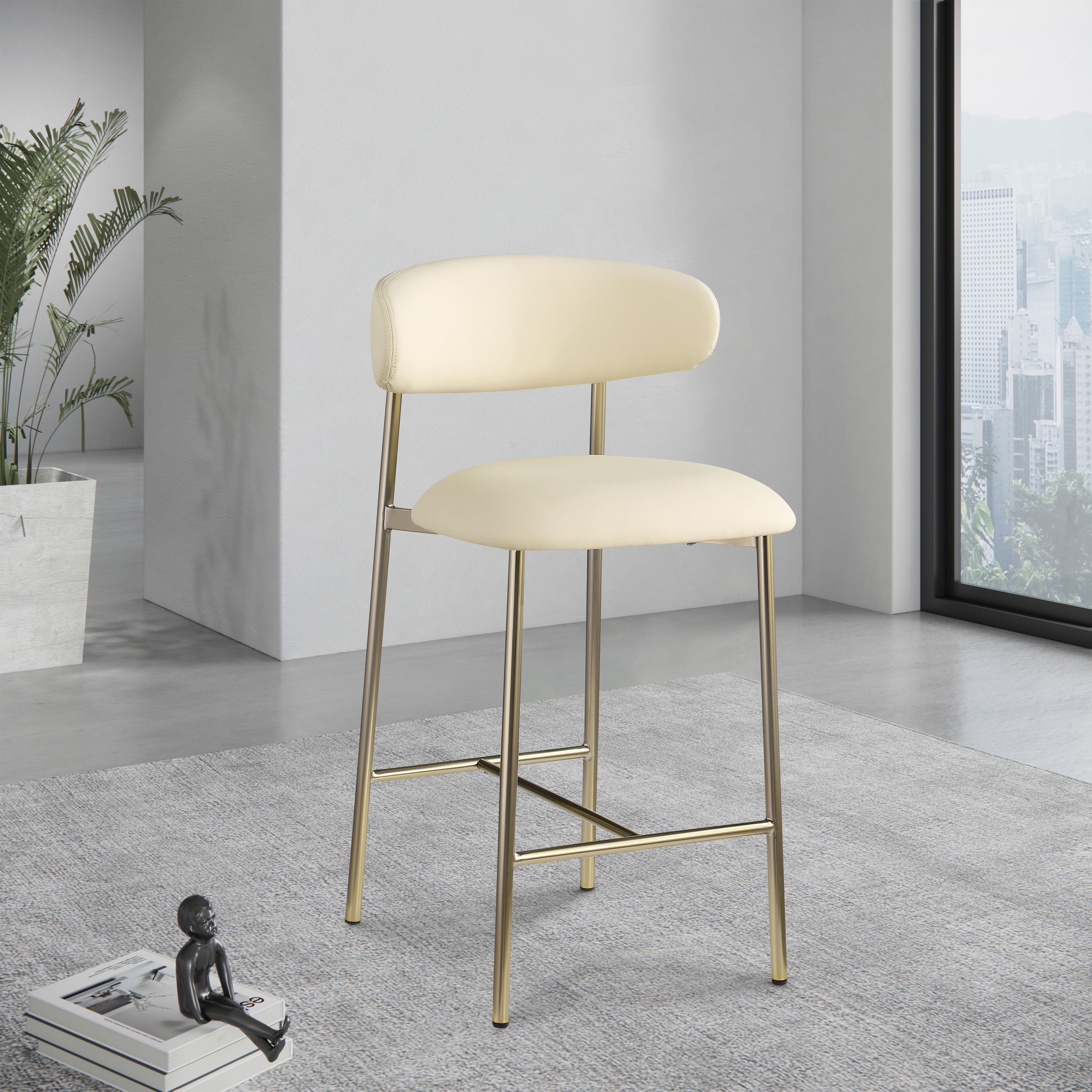 Lupita - Faux Leather Counter Stool (Set of 2) - Cream