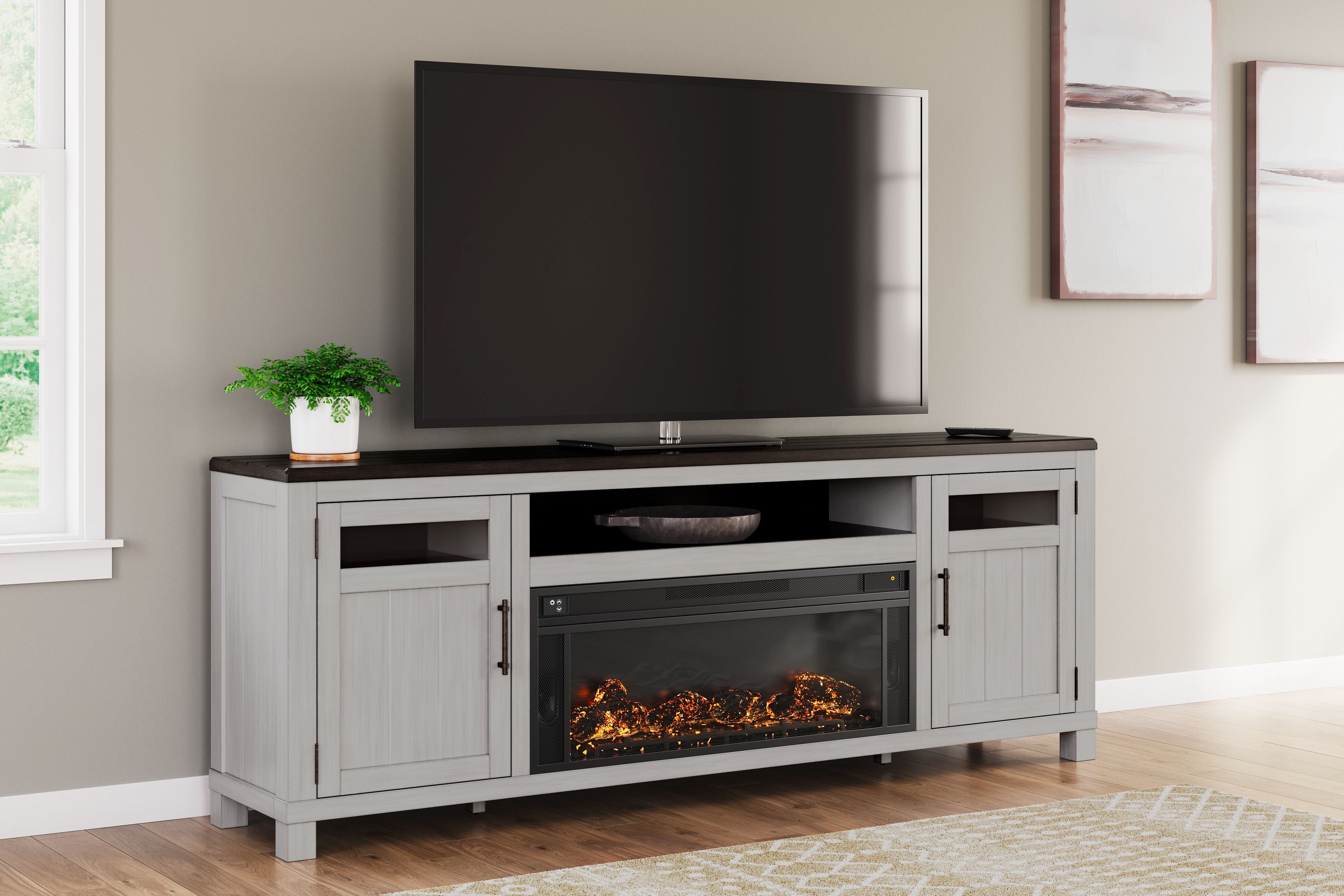 Ashley Furniture Darborn - 88" TV Stand With Electric Infrared Fireplace Insert - Gray / Brown - Image 2