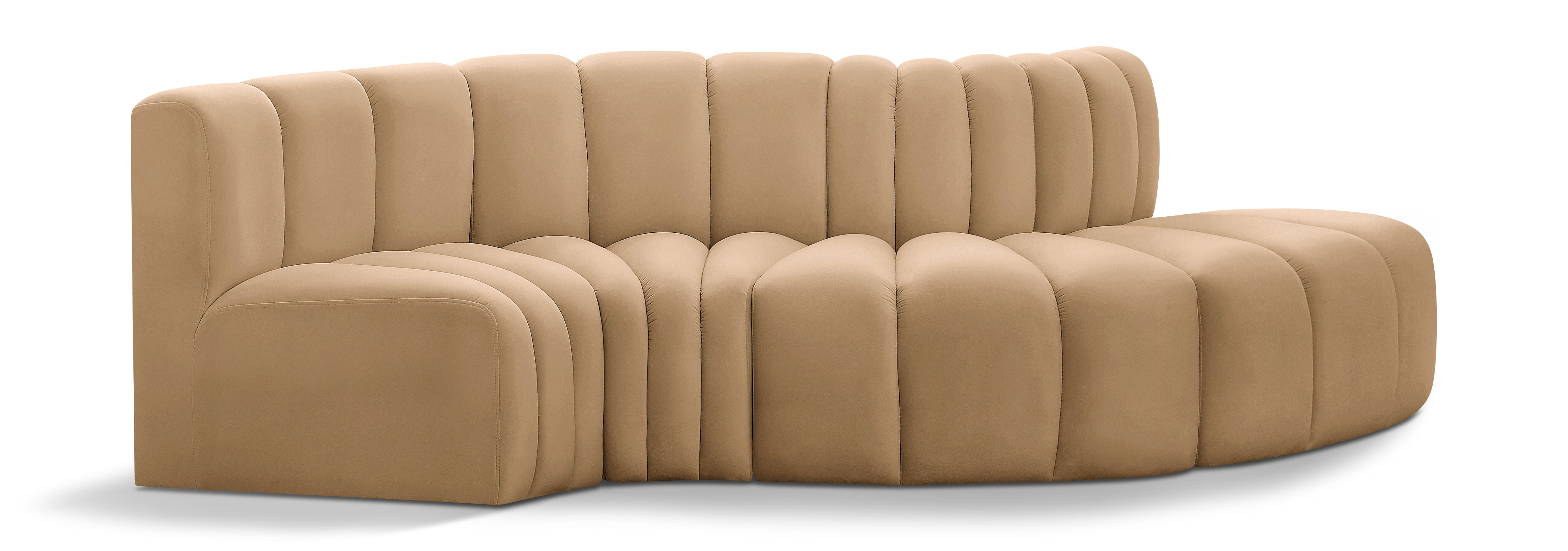 Arc - Velvet 4 Piece L-Shaped Modular Sofa - Camel