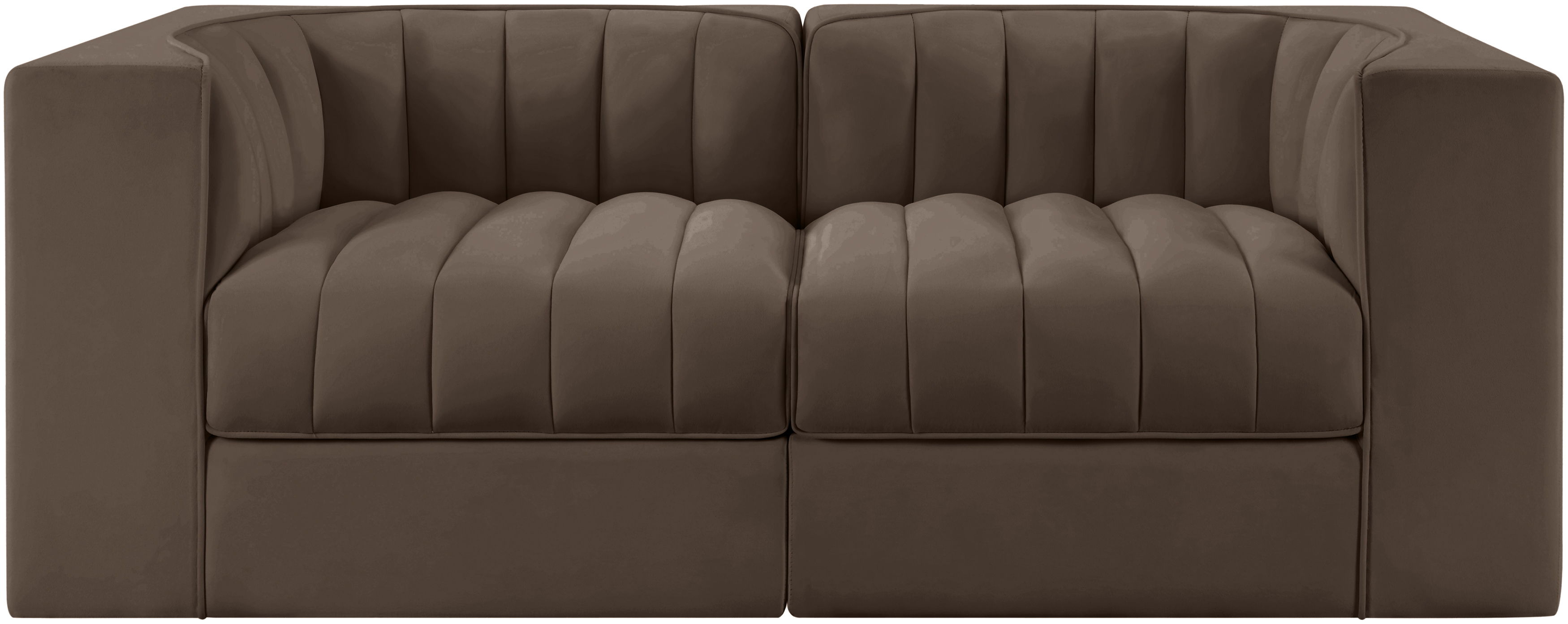 Rummi - Velvet Performance Fabric Upholstered 2 Piece Modular Loveseat With Arms - Brown