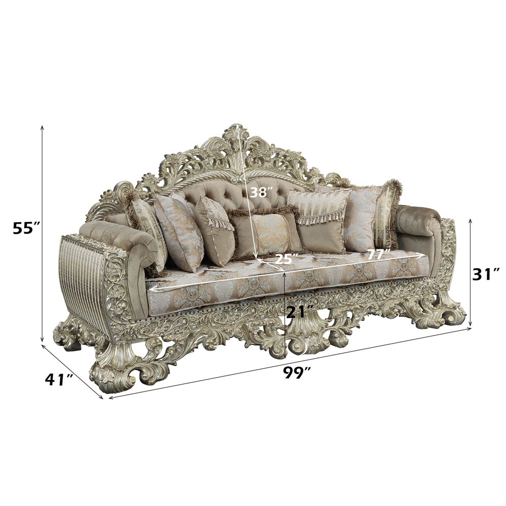 Sorina - Sofa With 7 Pillows - Velvet, Fabric & Antique Gold, beige, view 5