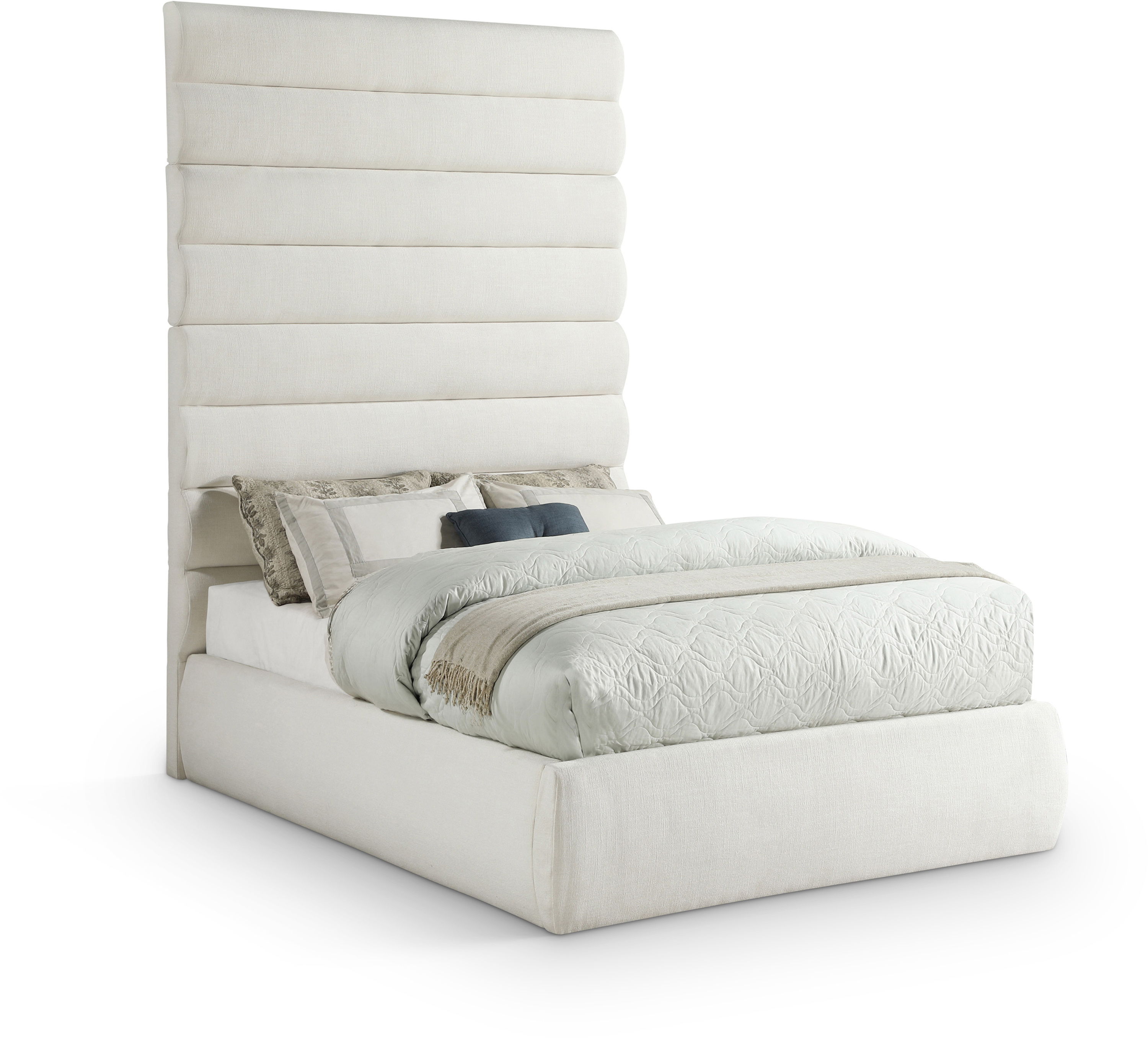 Adam - Linen Fabric Full Bed With 89" Headboard - Cream
