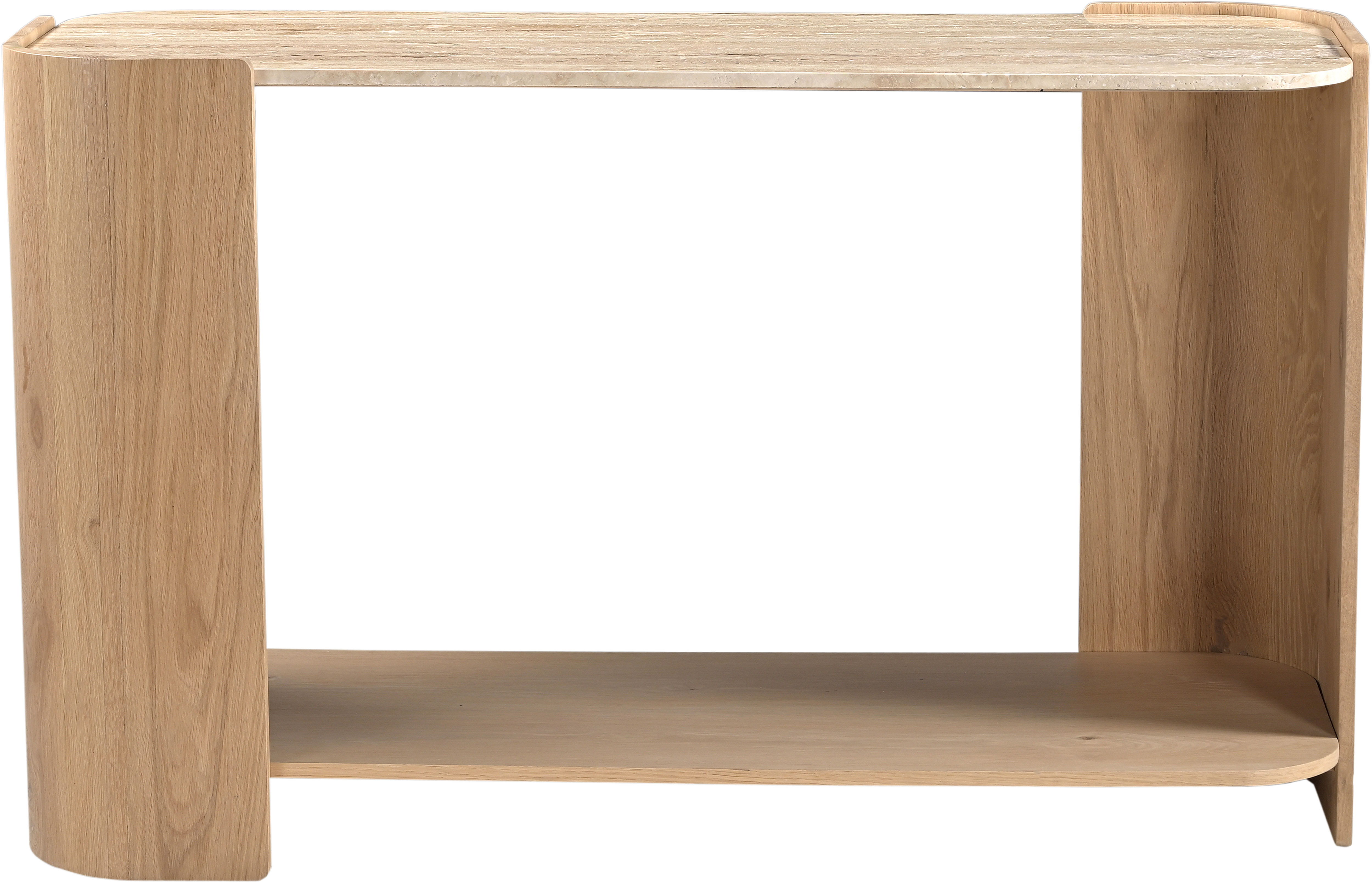 Calabria - Marble And Oak Wood Console Table - Beige / Natural