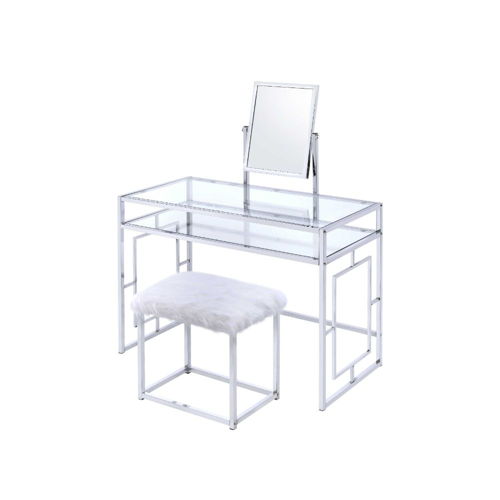 Carenze II - Vanity Set - White Faux Fur & Chrome, white