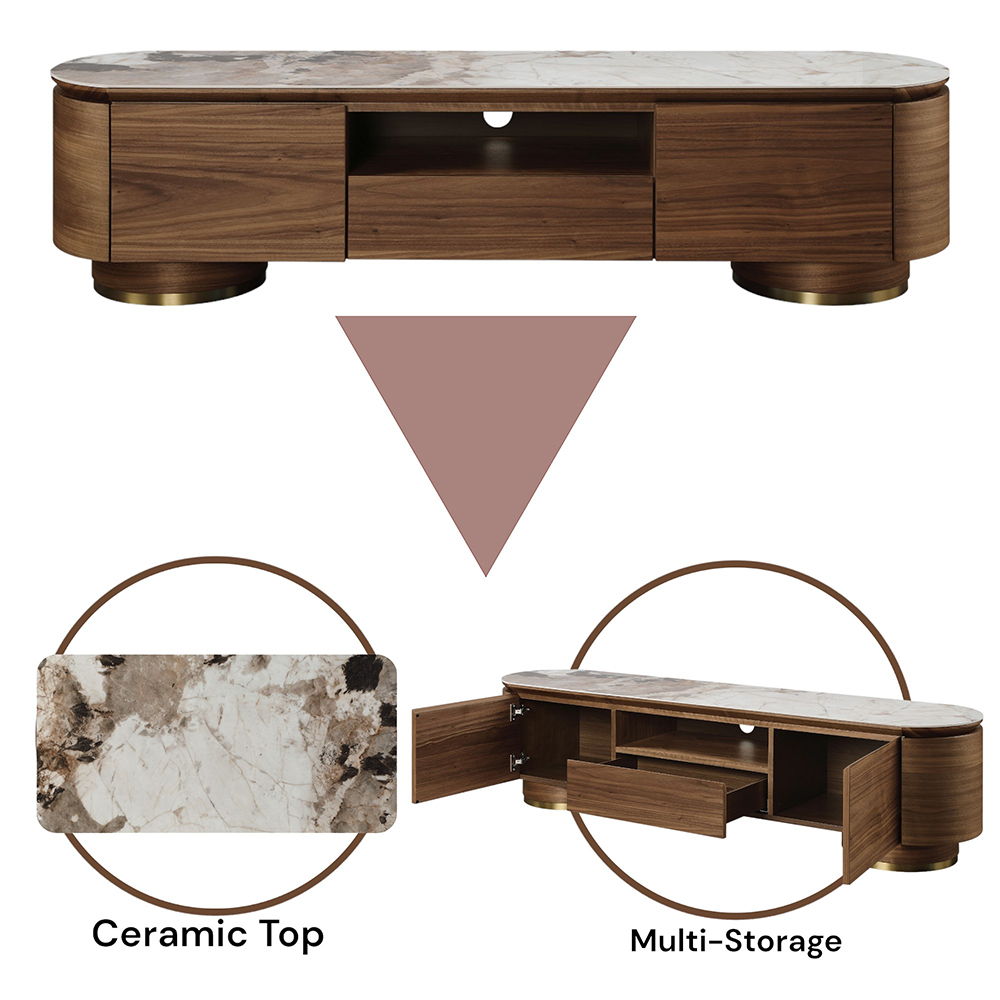Willene - TV Stand With Ceramic Top - Ceramic Top & Walnut, dark brown, view 6