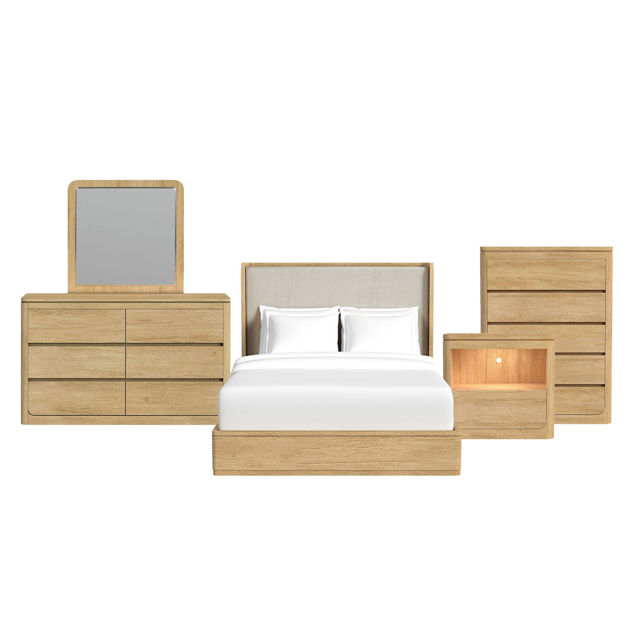 Rosalie - Queen Upholstered 5 Piece Bedroom Set - Natural