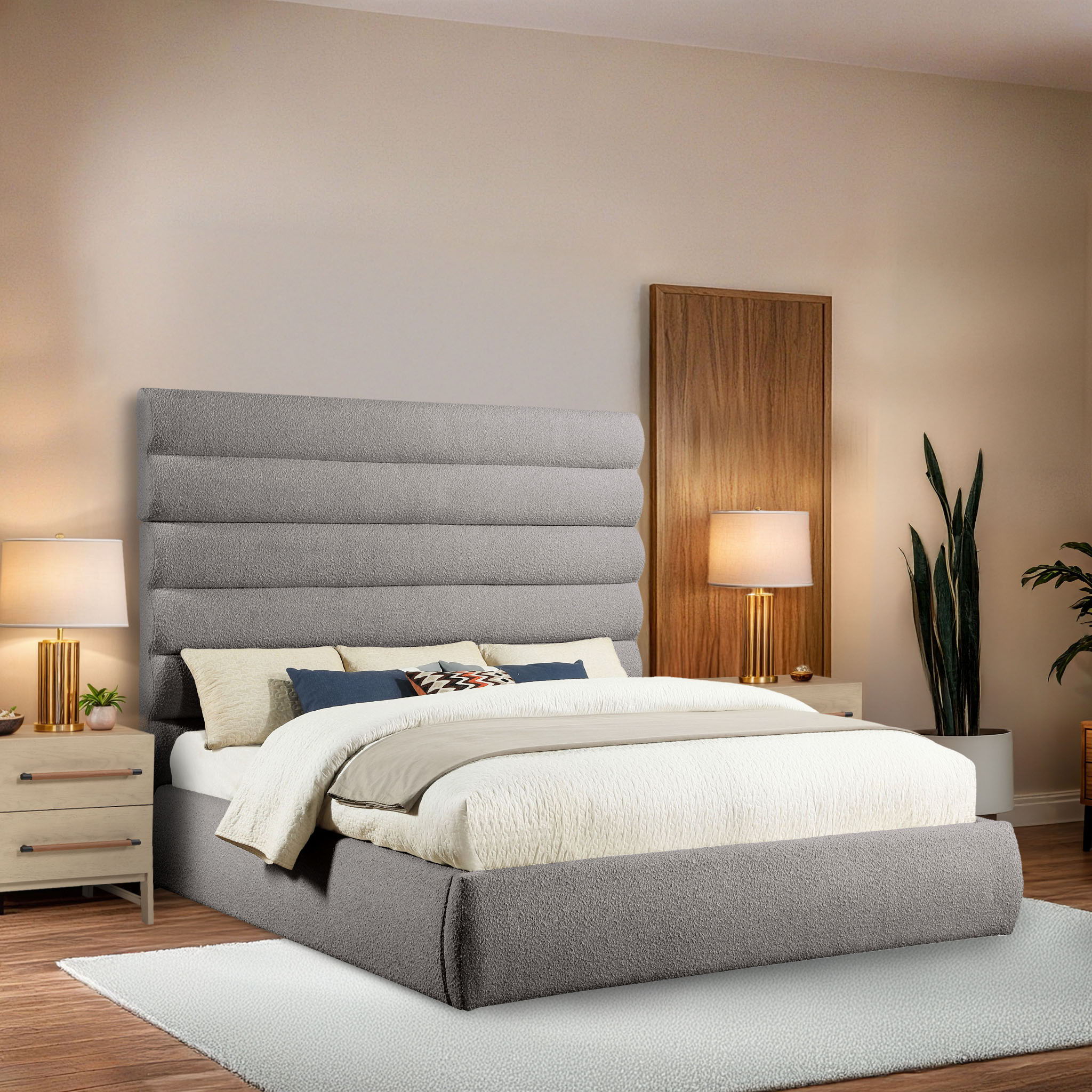 Adam - Boucle Fabric King Bed With 70.5" Headboard - Taupe