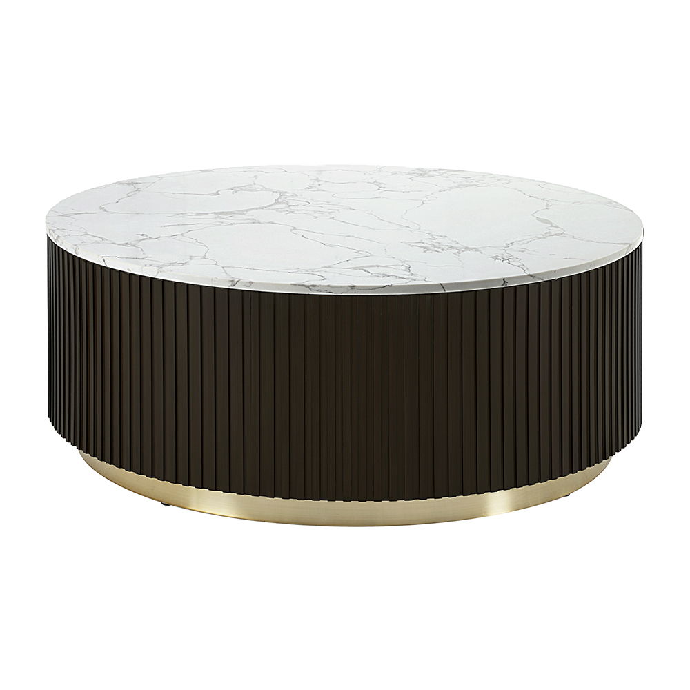 Clayten - Coffee Table - White Natural Marble Top & Espresso, white, view 2