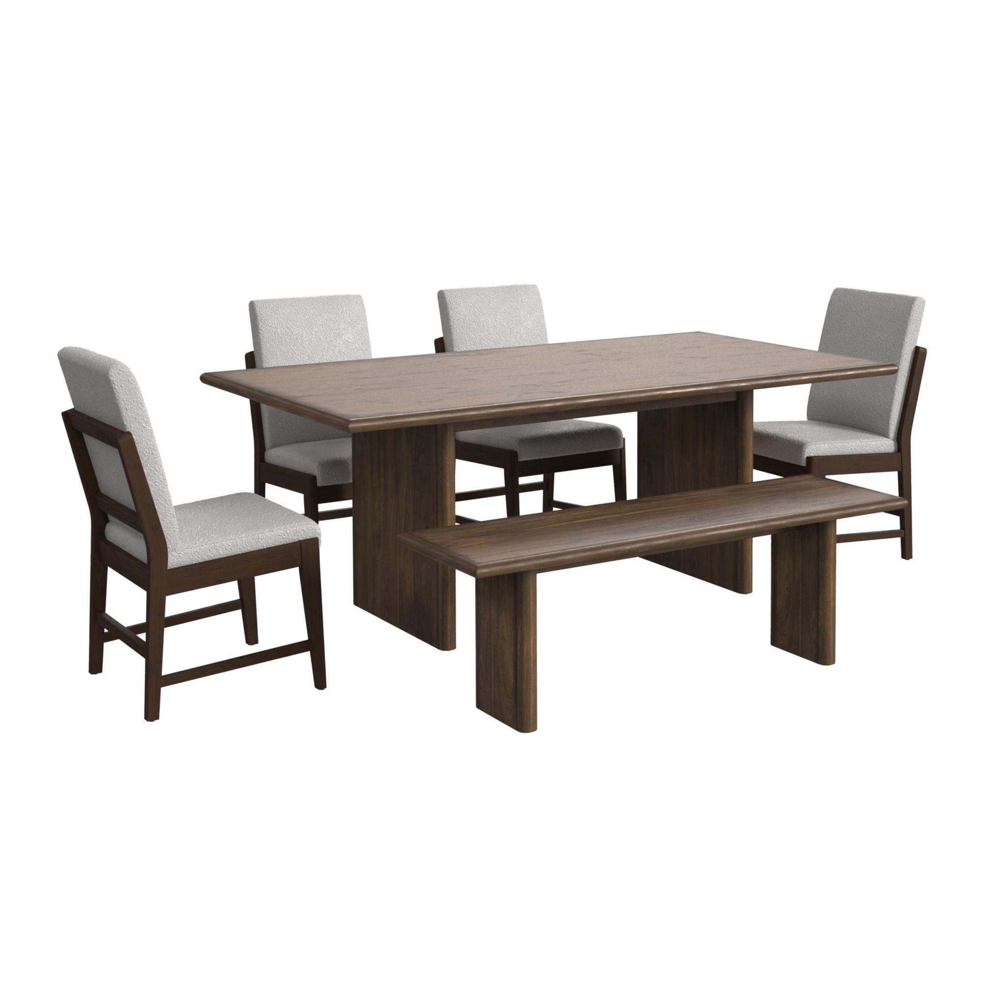 Brisbane - 6 Piece Standard Height Dining Set (Table, Four Fabric Chairs & Bench) - Brown
