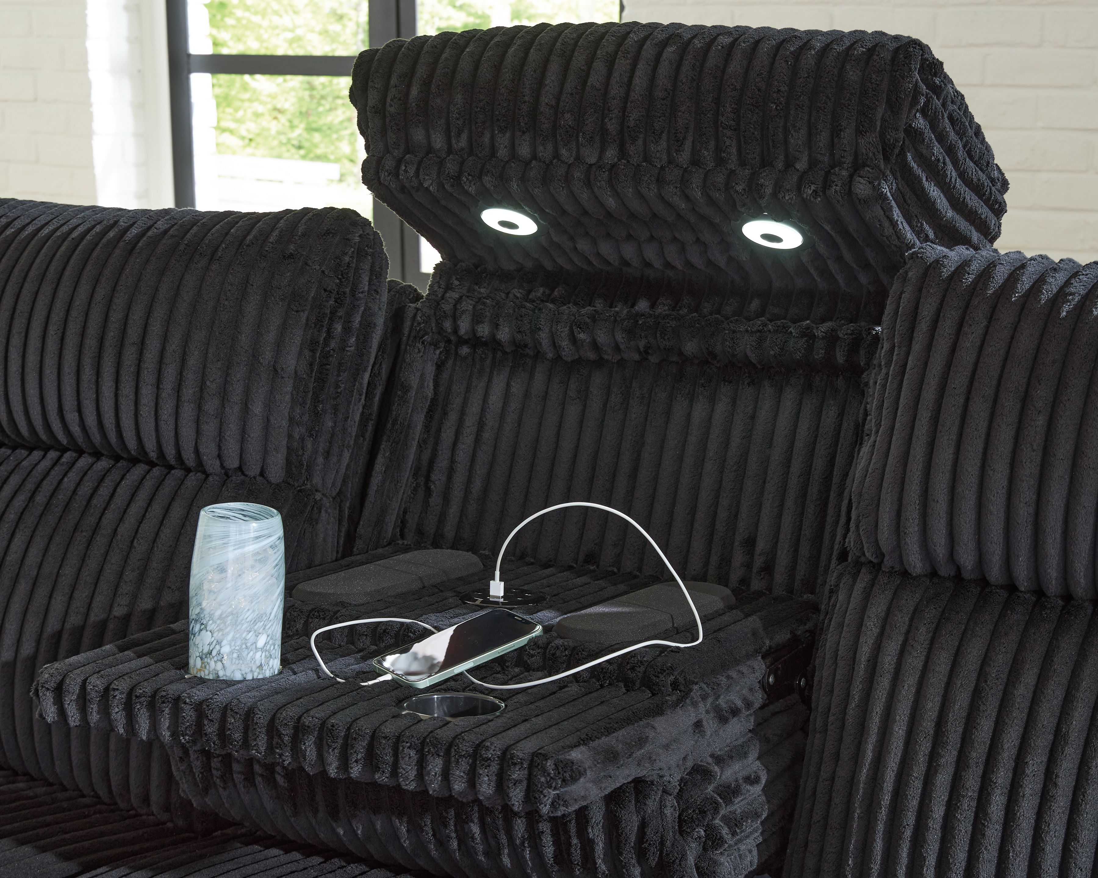 Ashley Furniture Forest Lake - Power Reclining Sofa With Adj Headrest - Black - Image 7