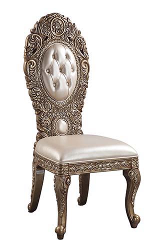 Constantine - Side Chair (Set of 2) - Synthetic Leather , Brown & Gold, dark brown