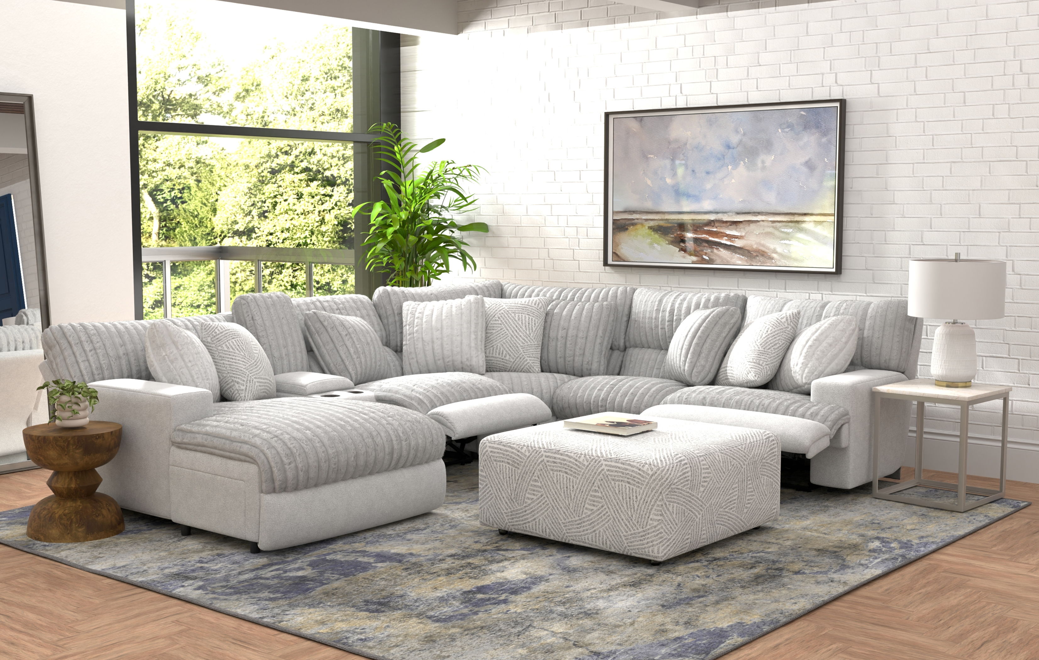 Abraxas - 6 Piece Power Reclining Sectional With Lay-Back Chaise, 2 Reclining Seats, And Included Cocktail Ottoman (LSF Chaise) - Moonstruck