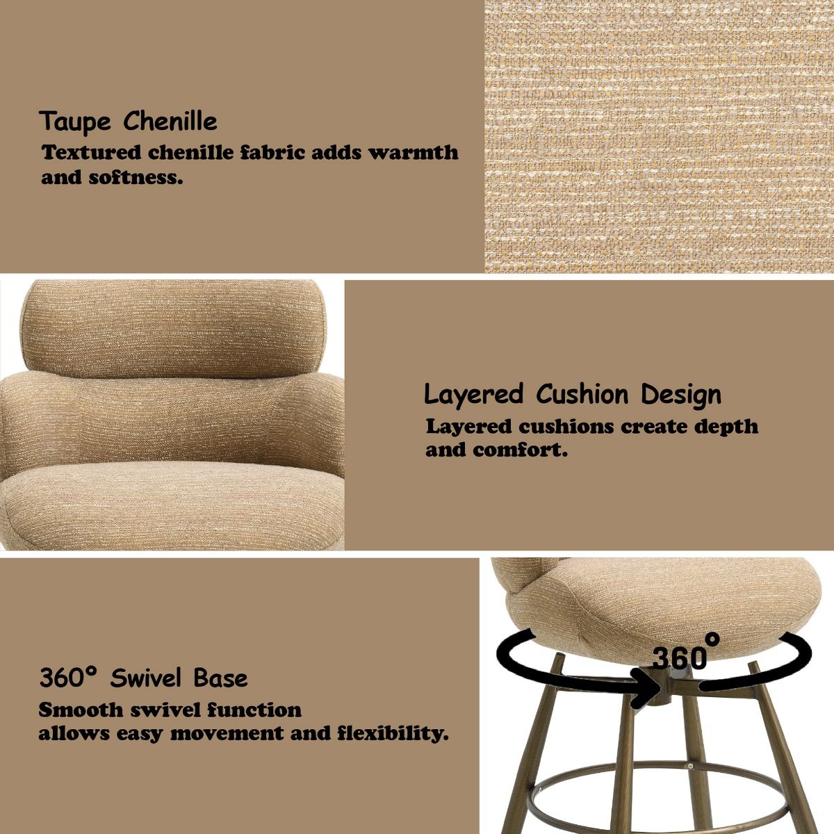 Jena - Counter Height Chair With Swivel - Taupe & Bronze, light brown, view 8