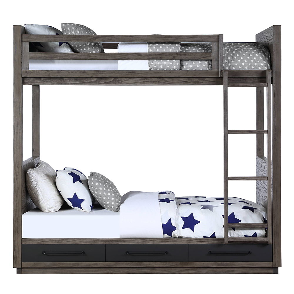 Estevon - Twin Over Twin Bunk Bed With Storage - Gray Oak, dark gray, view 7