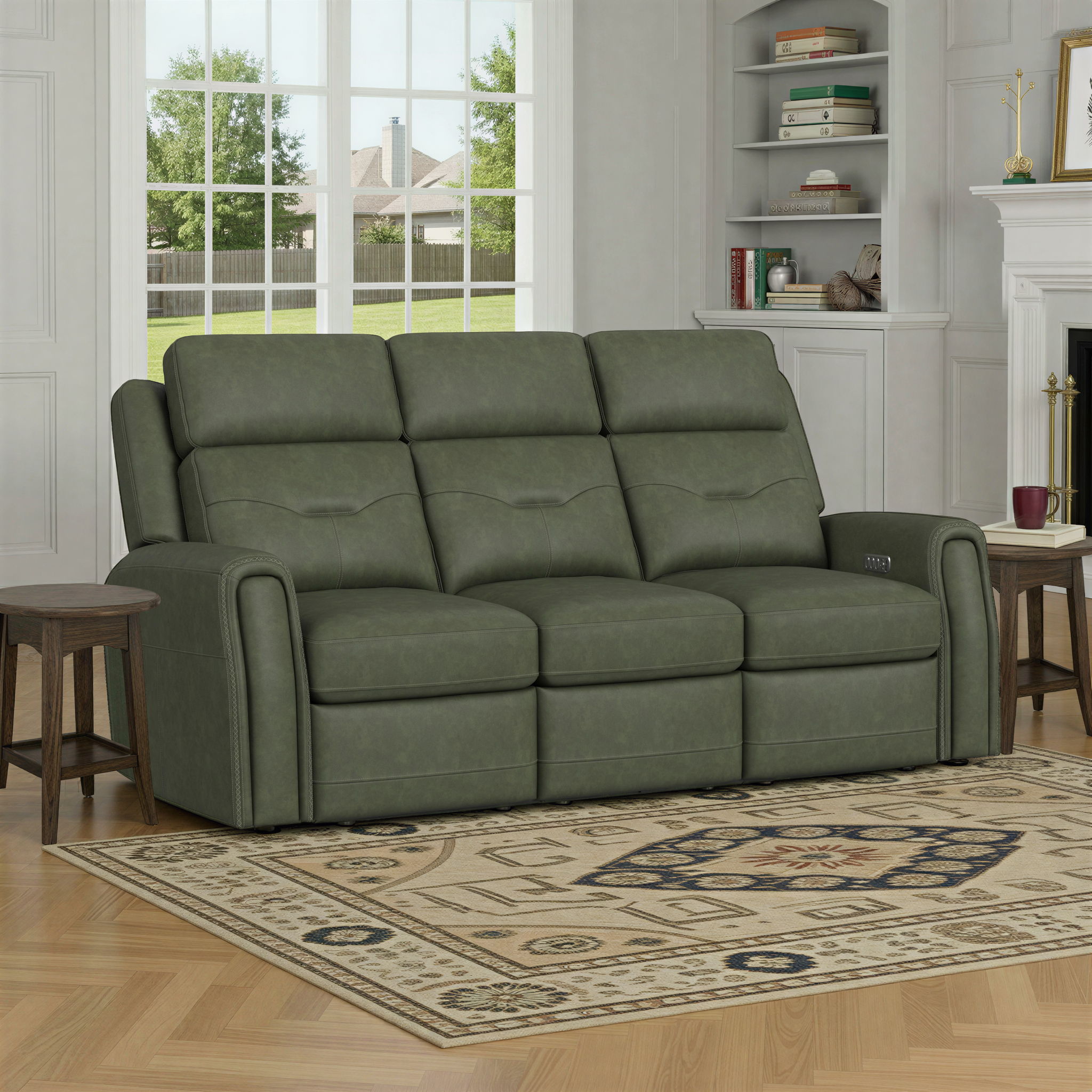 Felix - Power Reclining Sofa With Power Headrest, Lumbar, Heat & Massage, dark green