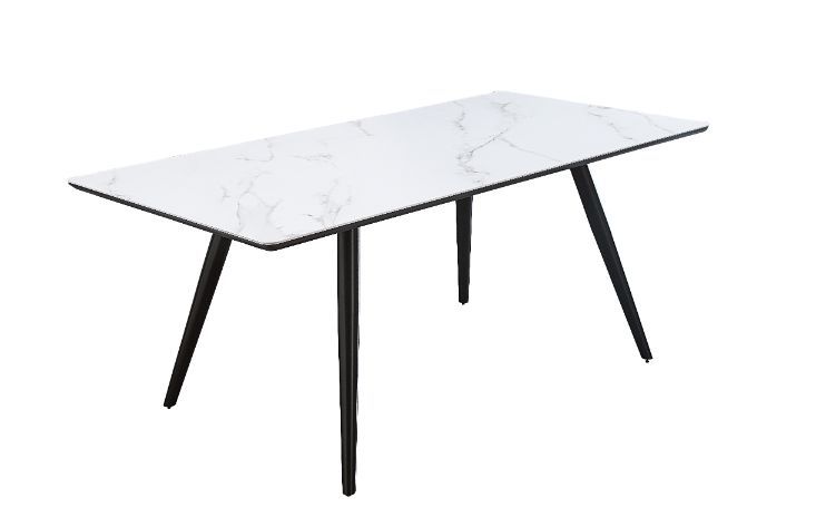 Caspian - Dining Table - White Printed Faux Marble Top & Black, white