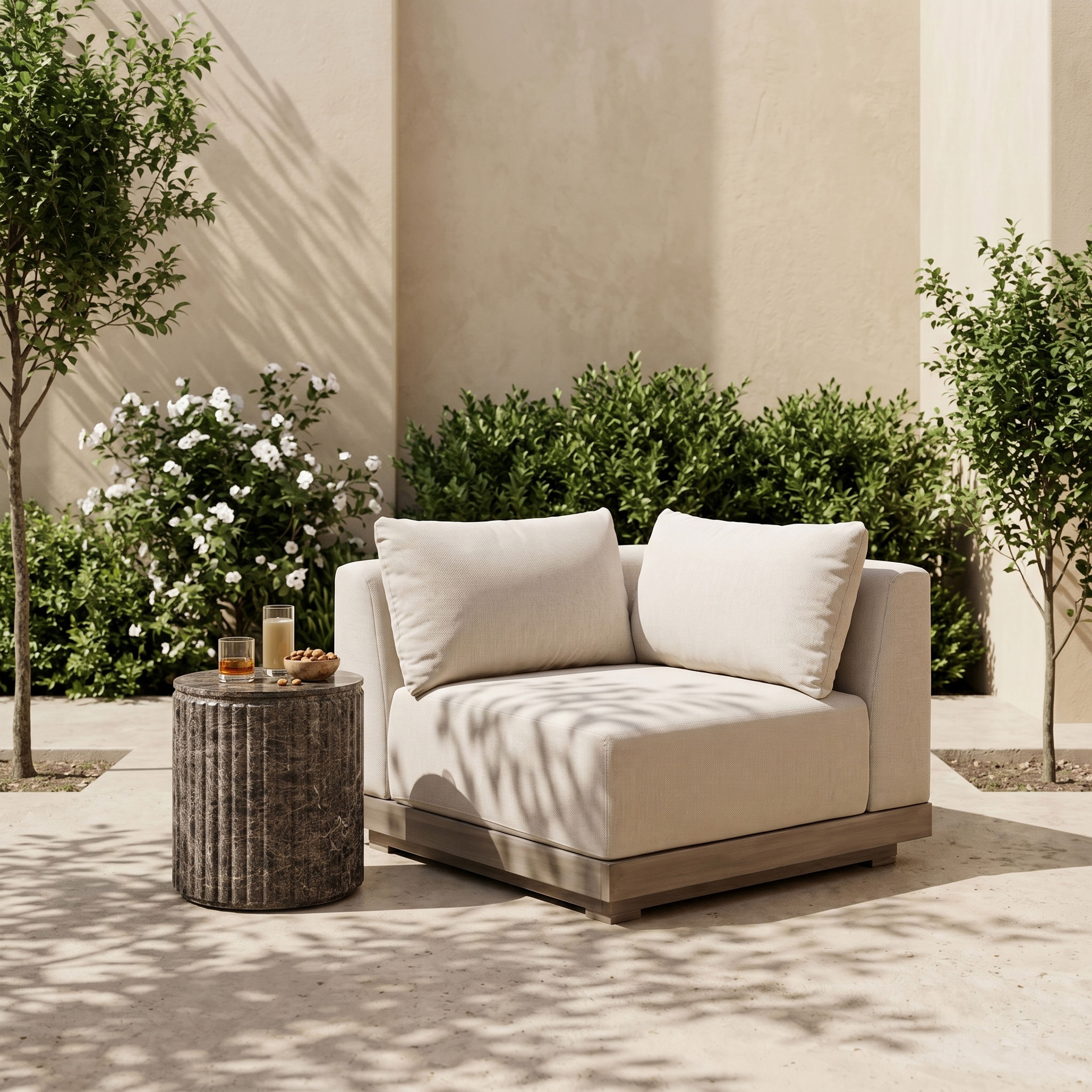 Solace - Olefin Performance Fabric Outdoor Patio Modular Corner Chair - Beige