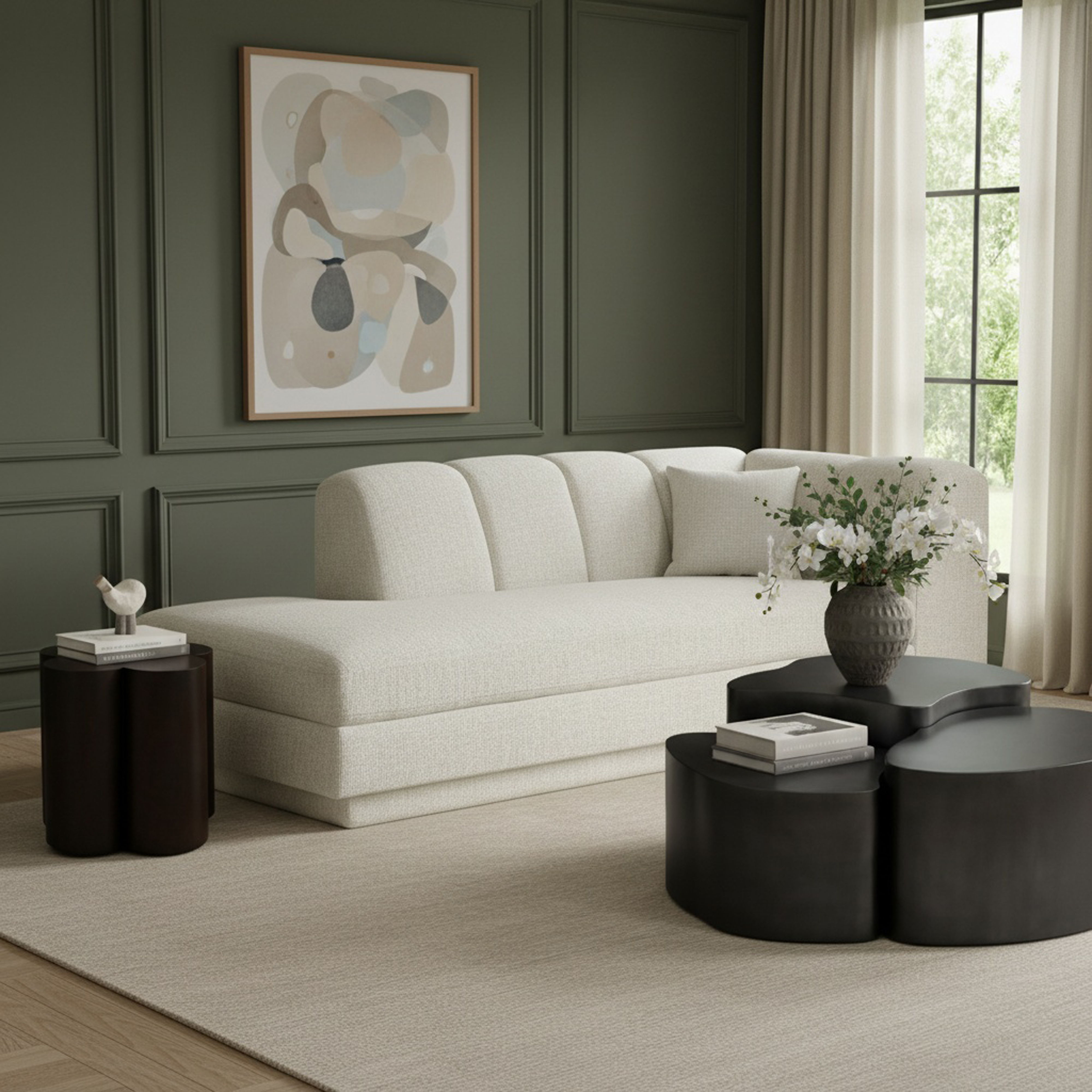 Modari - Fabric Upholstered Right Arm Chaise - Beige