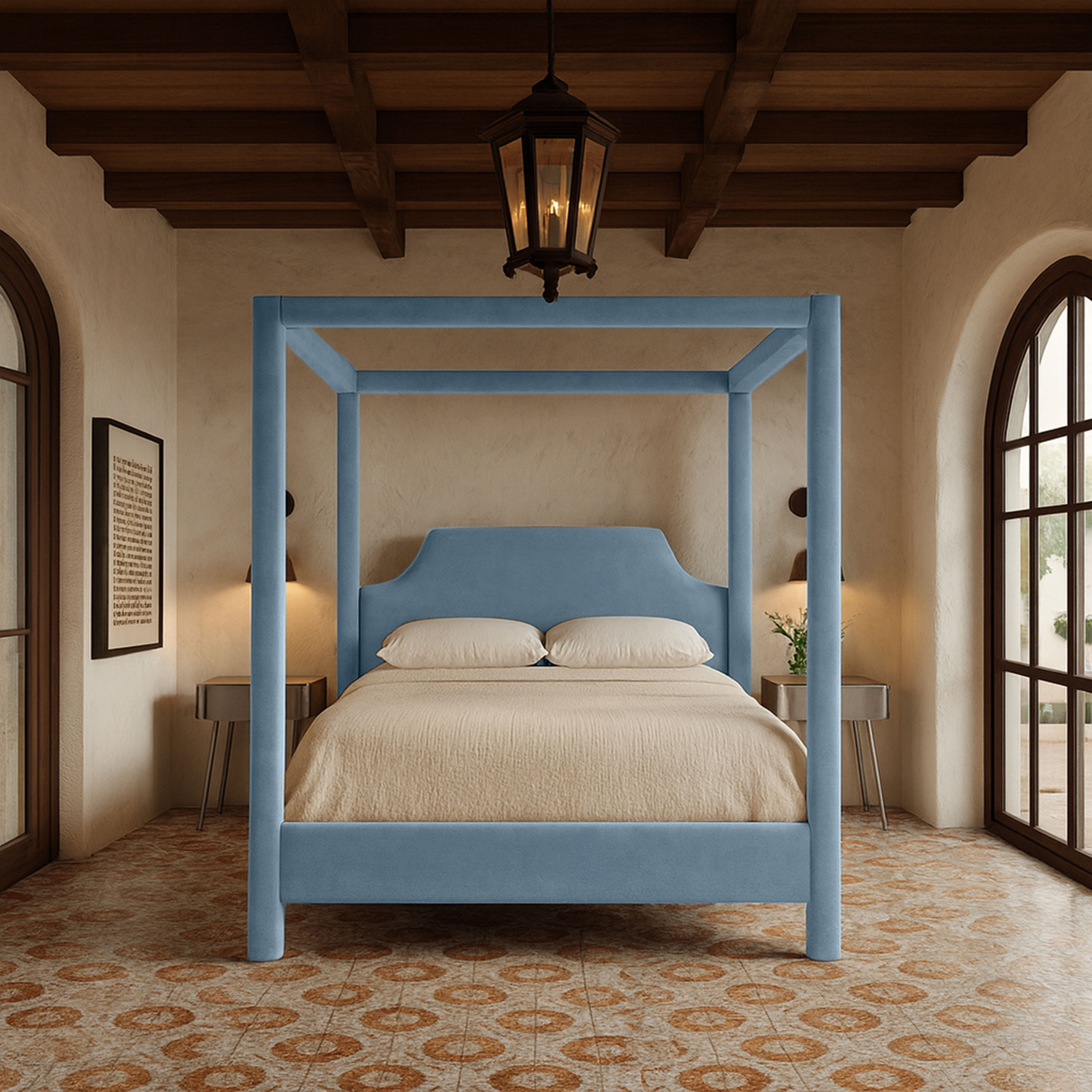 Dawson - Velvet Upholstered Queen Bed - Light Blue