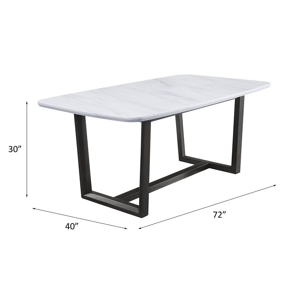 Madan - Dining Table With Marble Top - Marble Top & Weathered Gray, white, view 4
