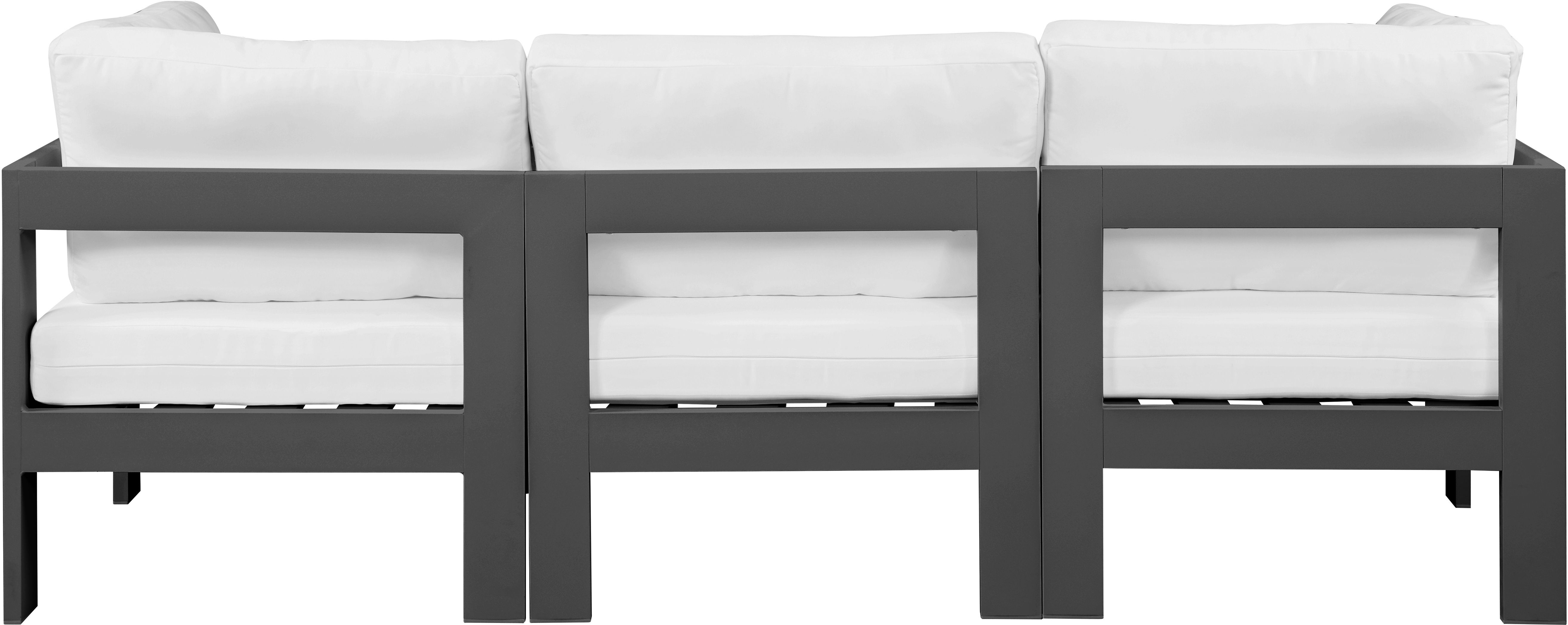 Nizuc - Outdoor Patio 3 Piece Modular Sofa With Gray Frame - White