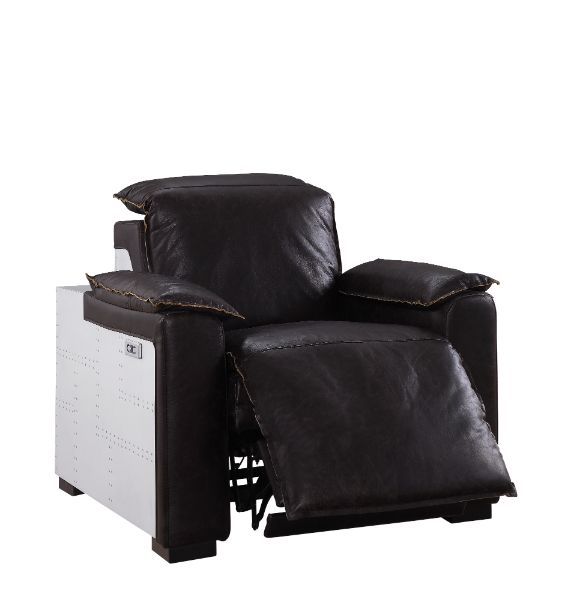 Misezon - Power Motion Recliner - Dark Top Grain Brown Leather & Aluminum, dark brown, view 3