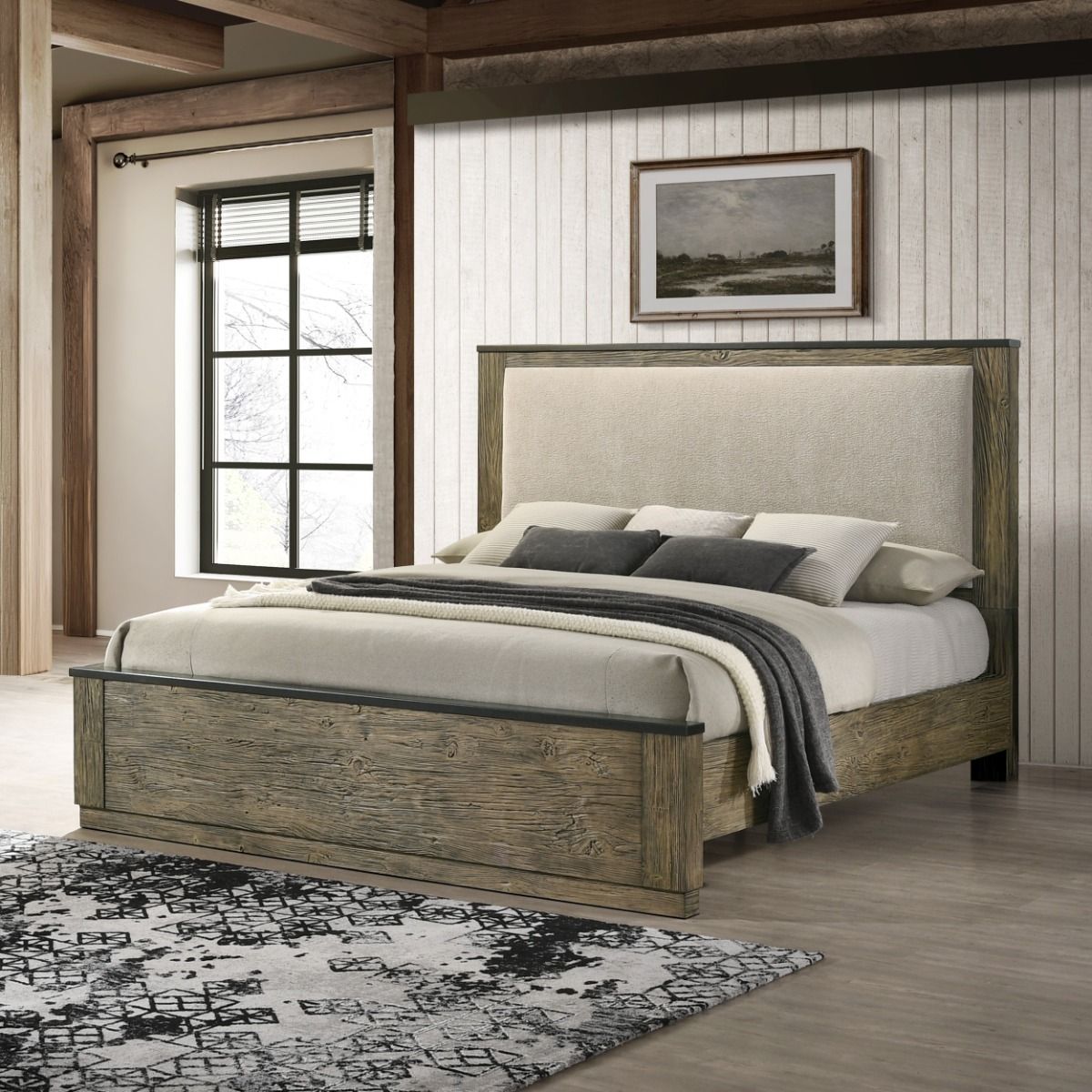 Lance - Queen Bed - Beige / Tree Bark, beige, view 3