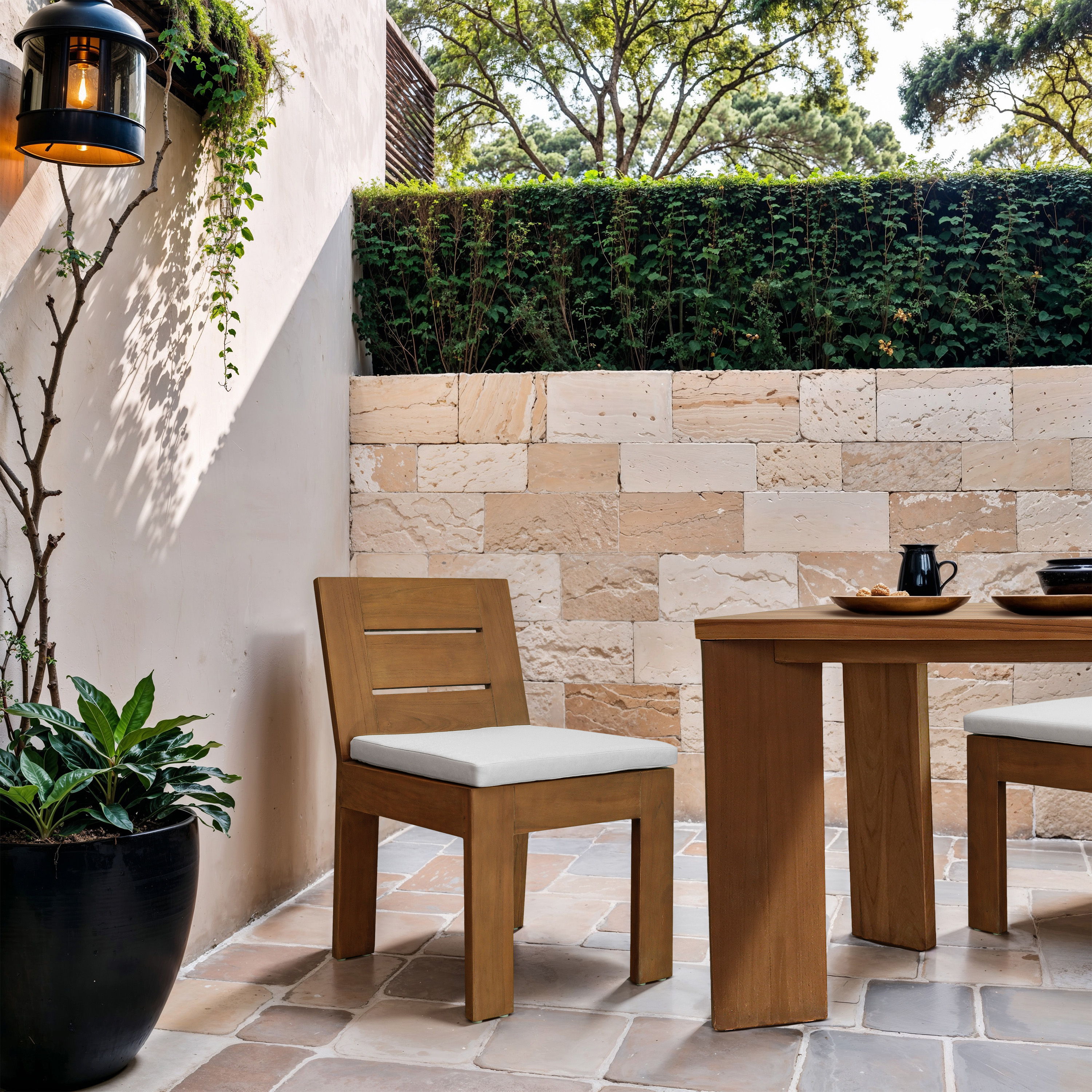 Mirella - Water Resistant Fabric Upholstered Outdoor Patio Dining Side Chair - Off-White