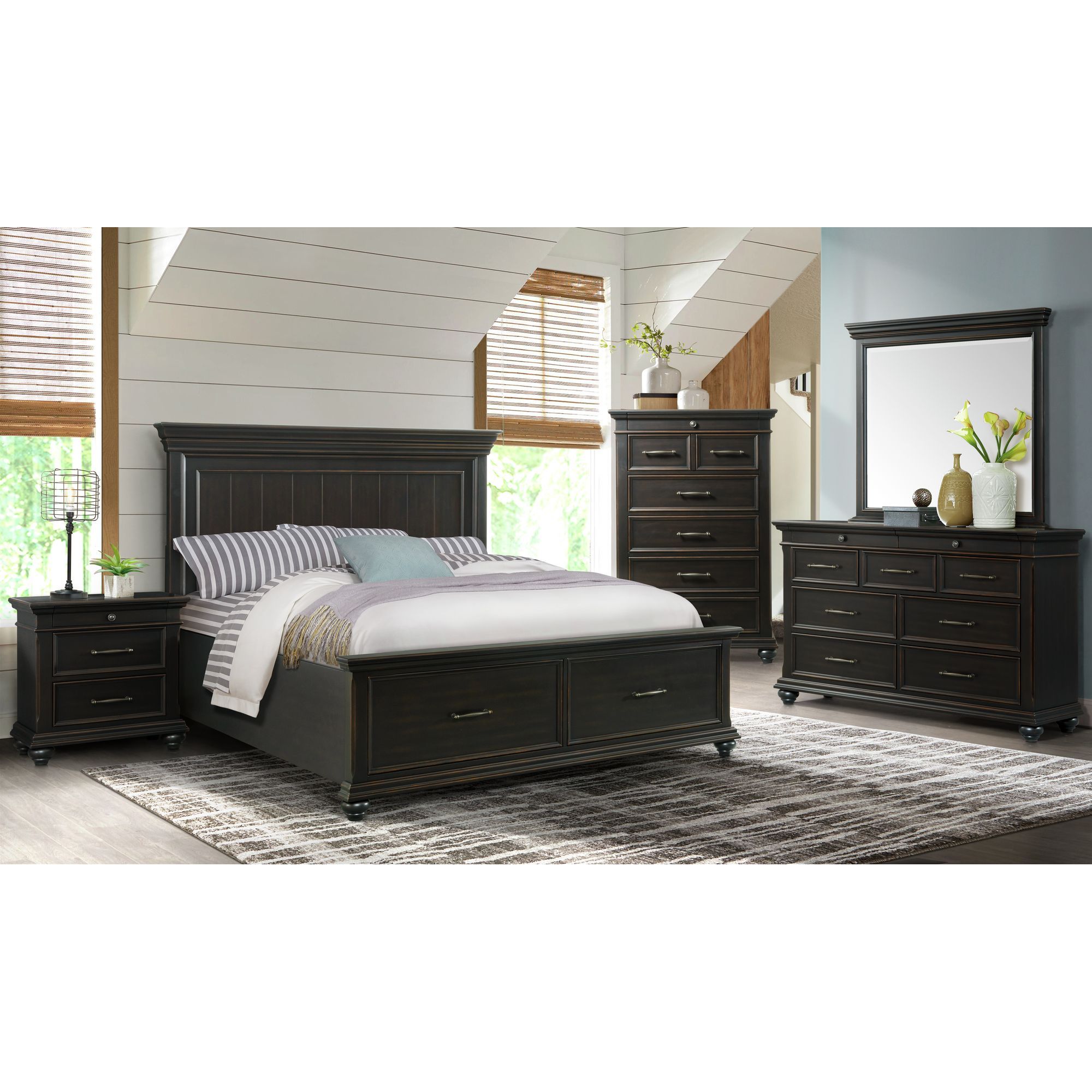 Slater King Platform Storage Bed Black New Lots Furniture Online