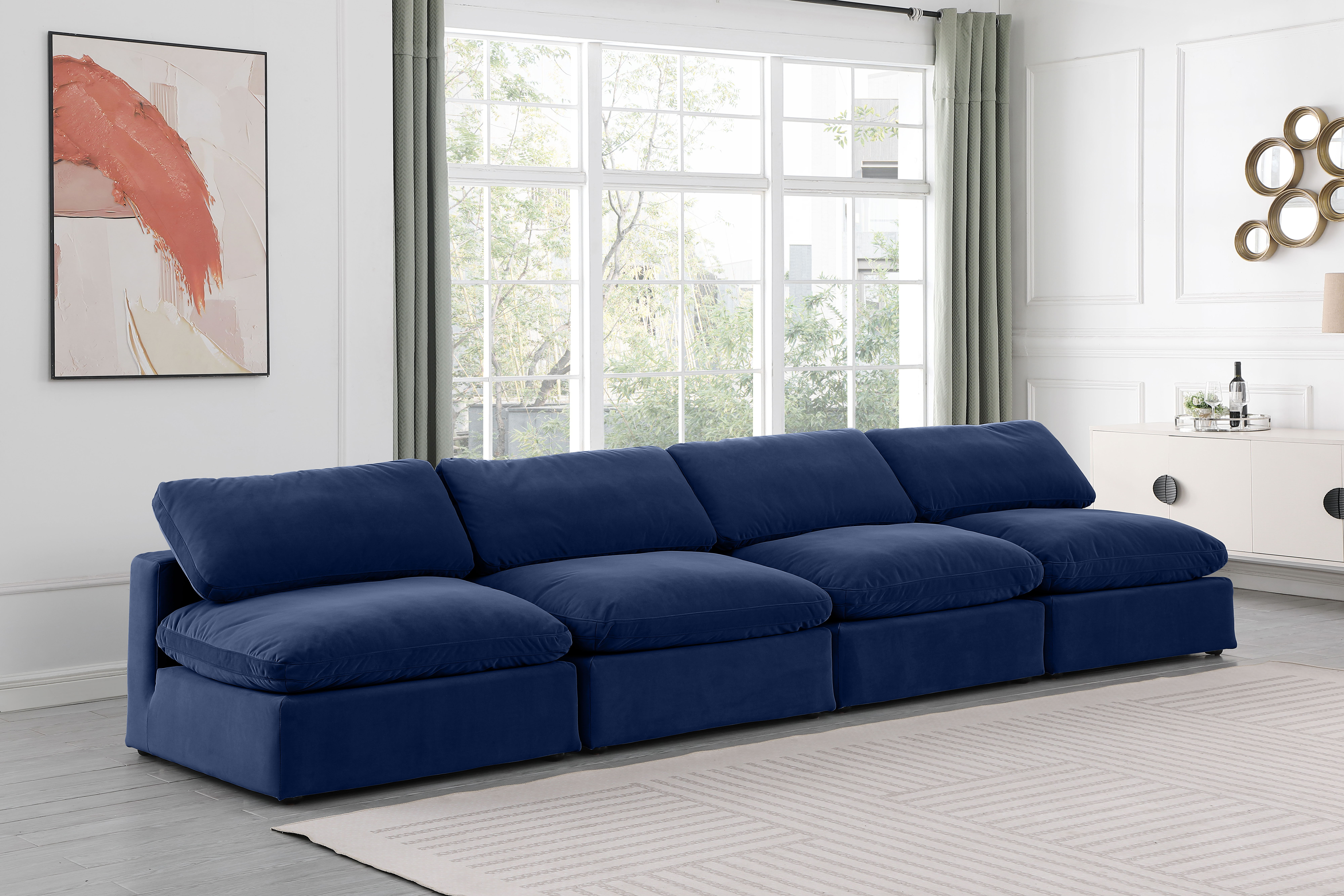 Comfy - Velvet Modular Armless Sofa 4 Pieces - Blue