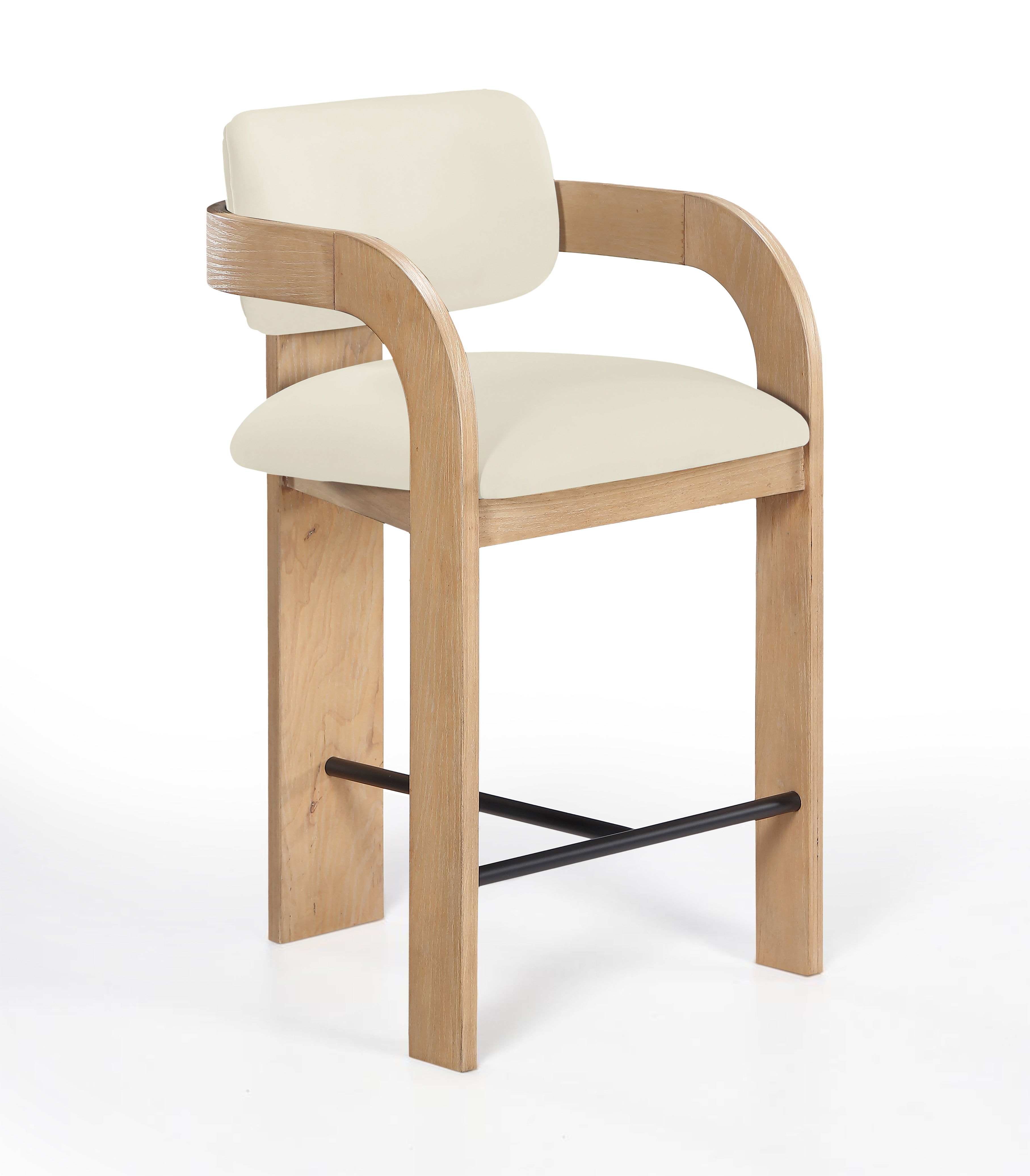 Cedra - Velvet Performance Fabric Upholstered Counter Stool - Cream / Natural