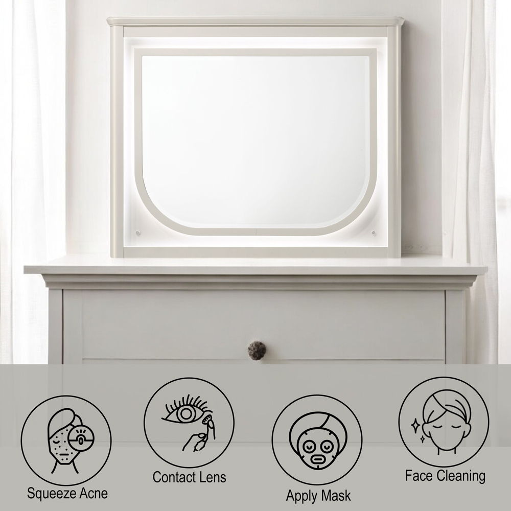 Laveda - Mirror With LED - Pearl White, white, view 4