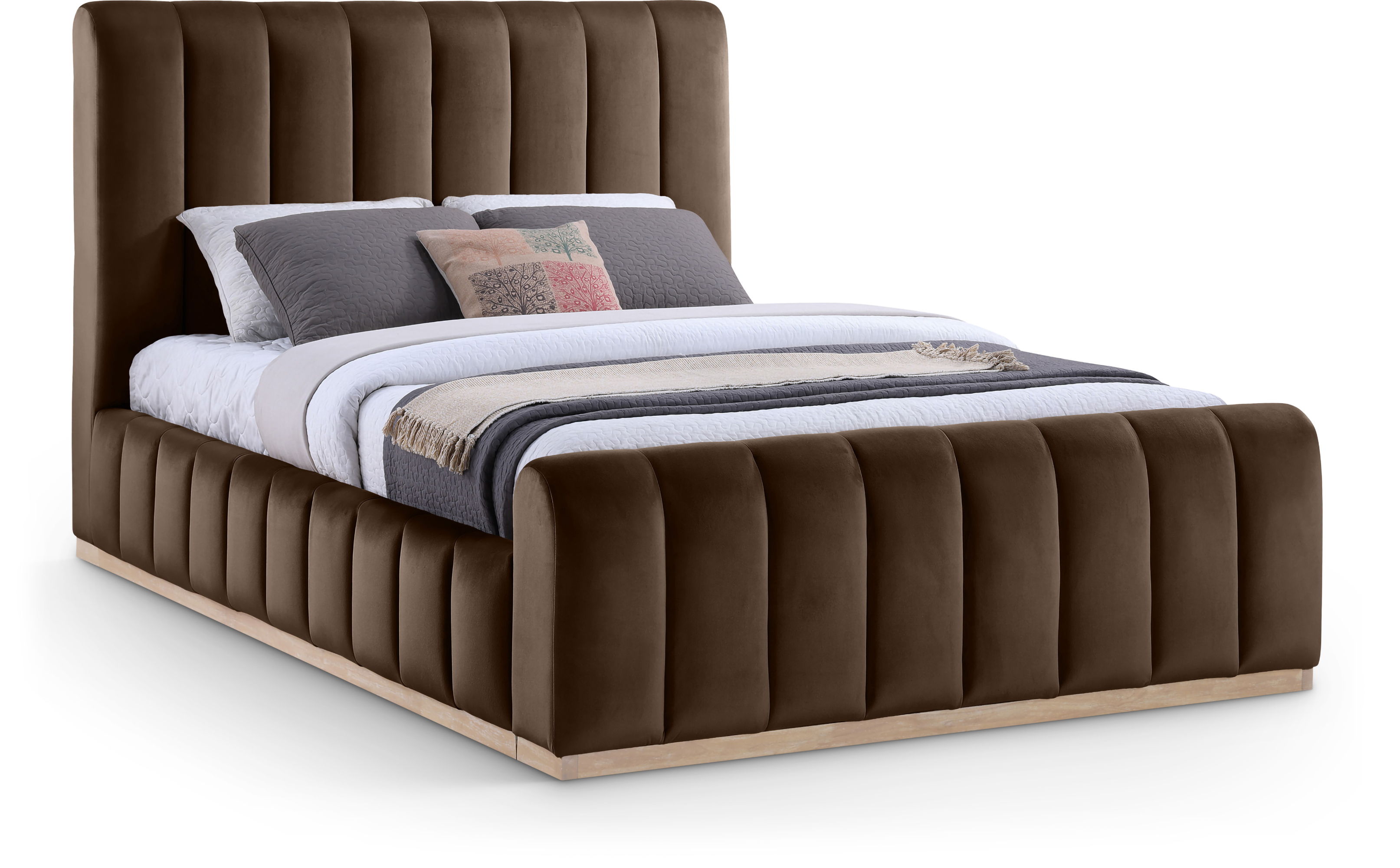 Amara - Velvet Queen Bed - Brown
