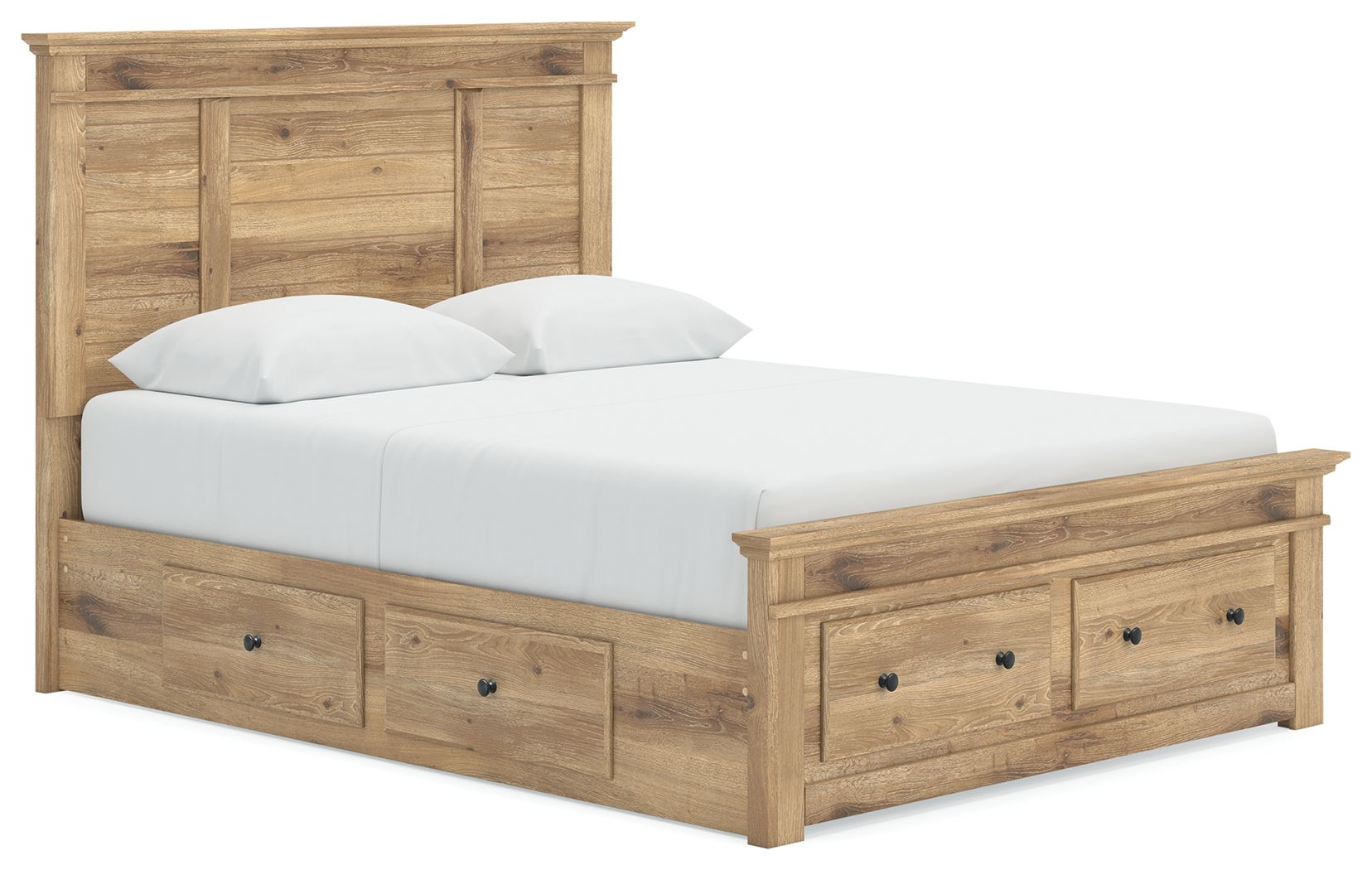 Makidern - Queen Panel Storage Bed With Under Bed Storage Unit And Storage Footboard - Tan