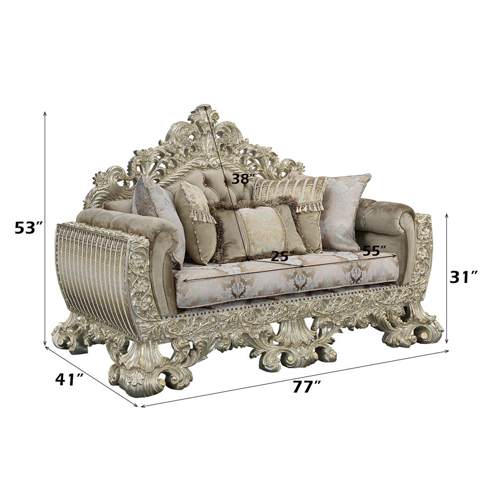 Sorina - Loveseat With 5 Pillows - Velvet, Fabric & Antique Gold, beige, view 5