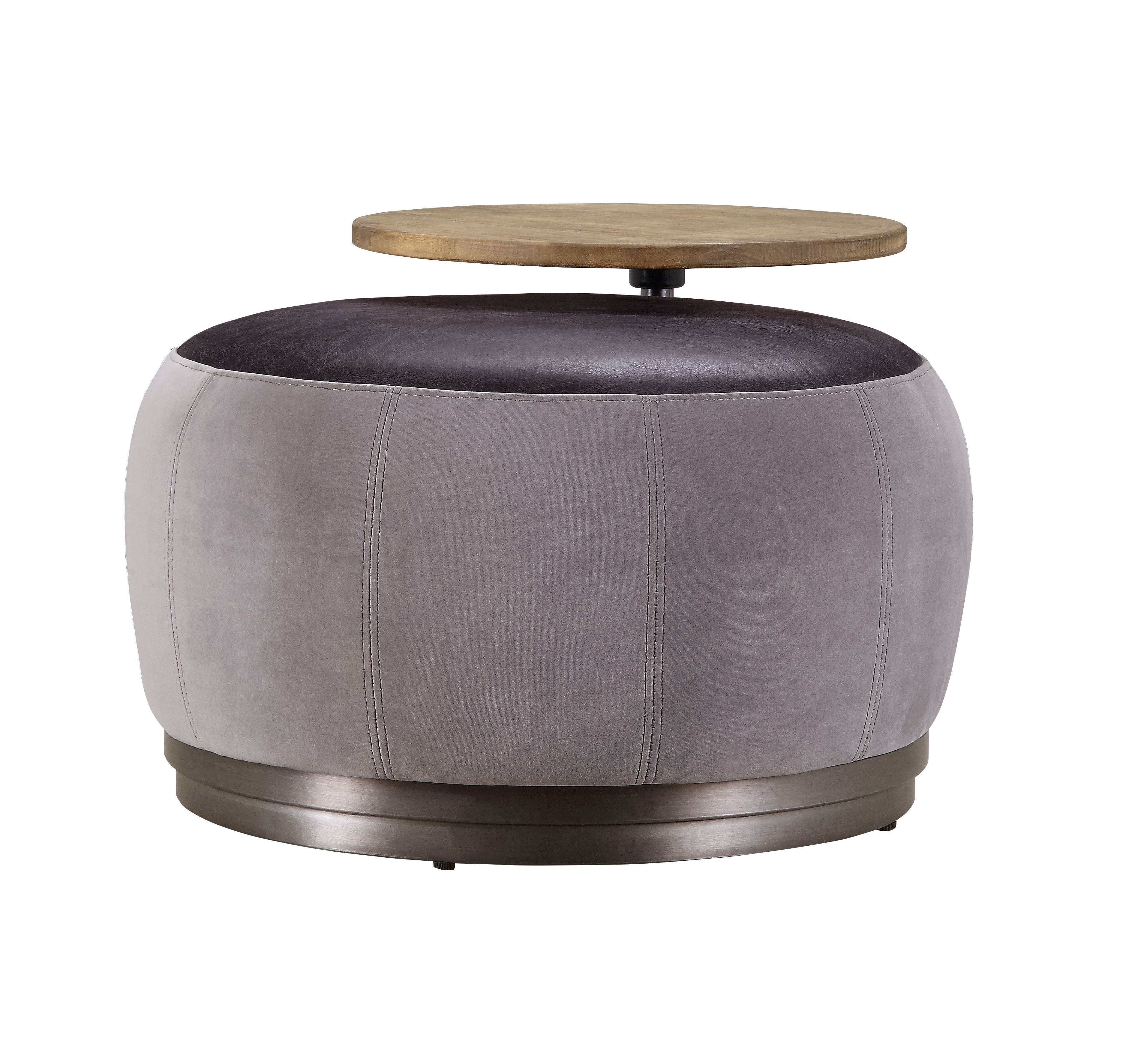 Decapree - Ottoman - Antique Slate Top Grain Leather & Gray Velvet, dark gray