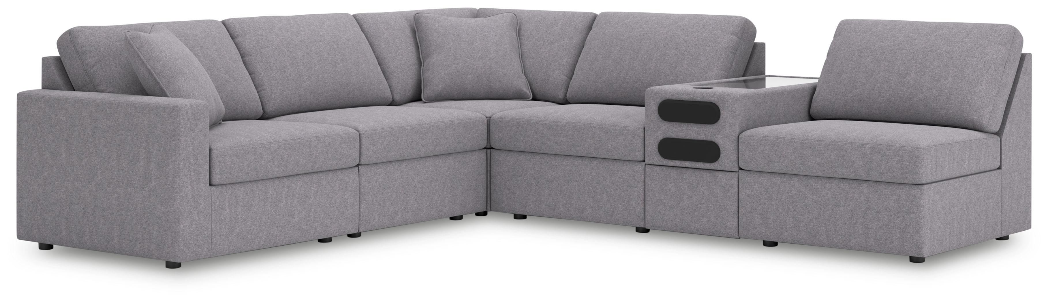 6 Pc · Sectional With Audio System Console And 3 Armless Chairs