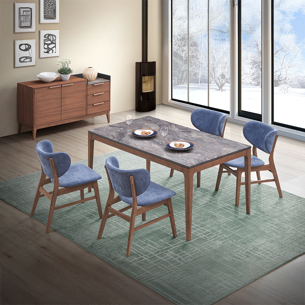 Bevis - Side Chair (Set of 2) - Blue Fabric & Walnut, dark brown, view 6