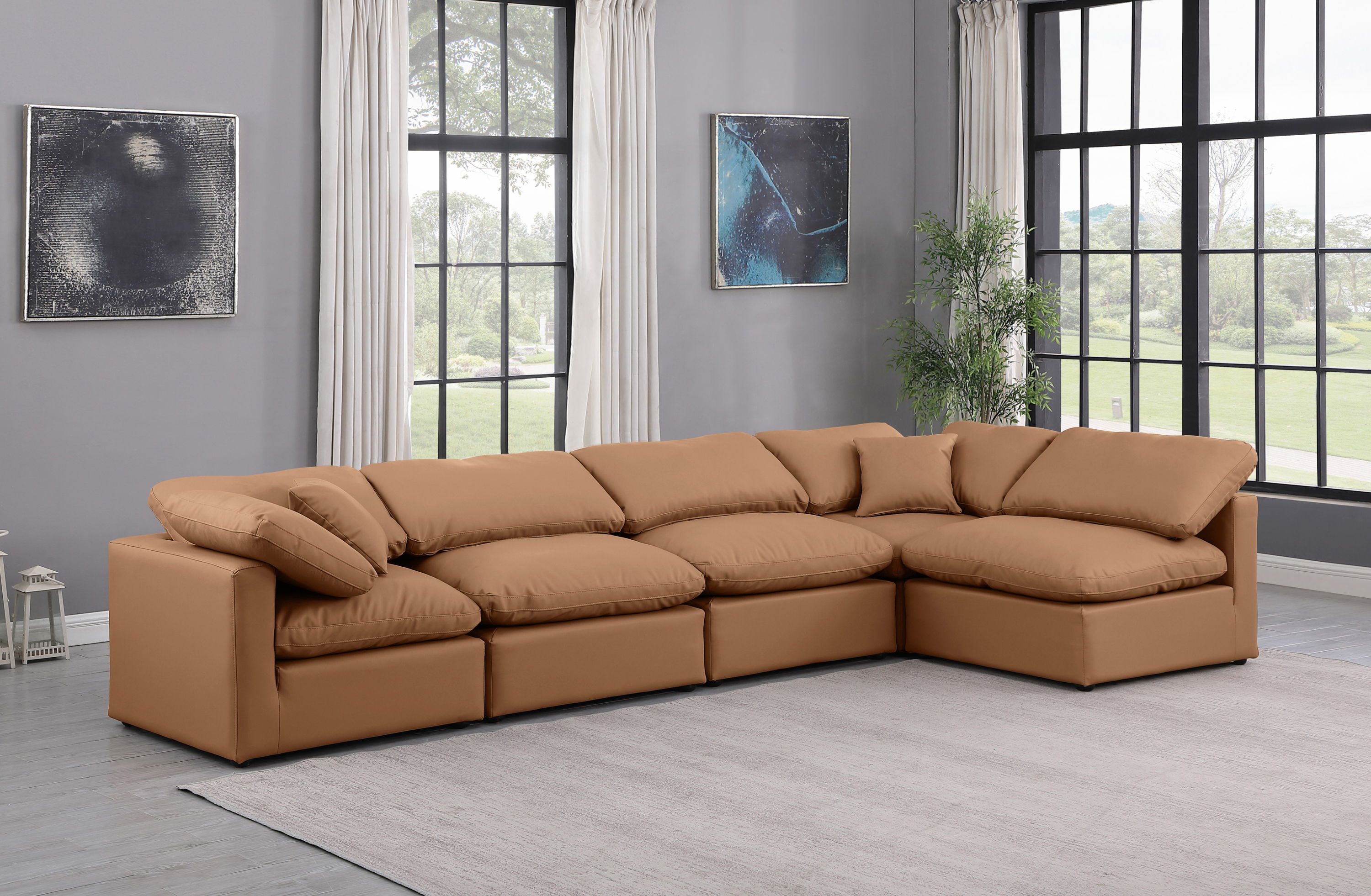 Indulge - Faux Leather 5 Piece Modular Sectional - Cognac