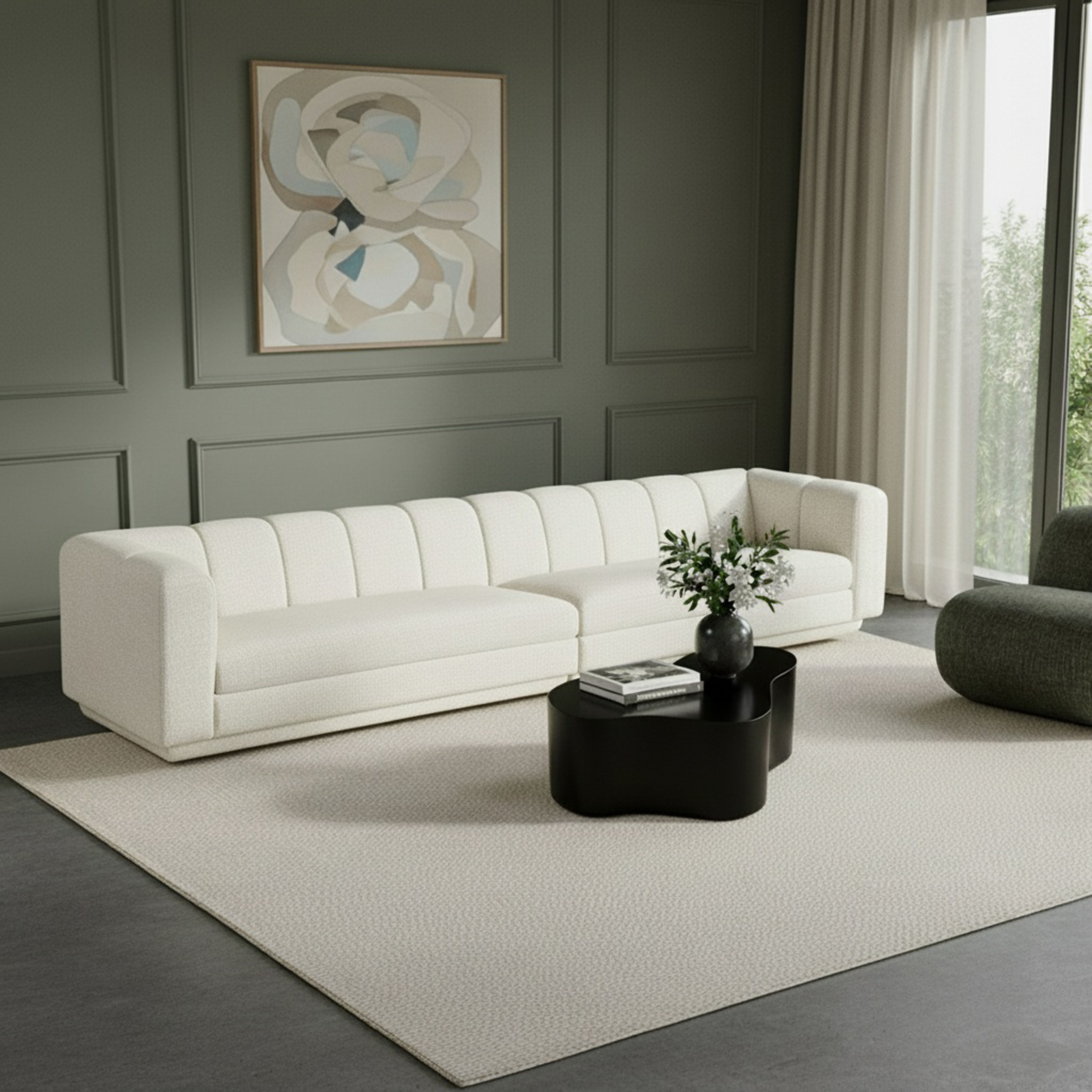 Modari - 153.5" Fabric Upholstered 2 Piece Modular Sofa - Cream