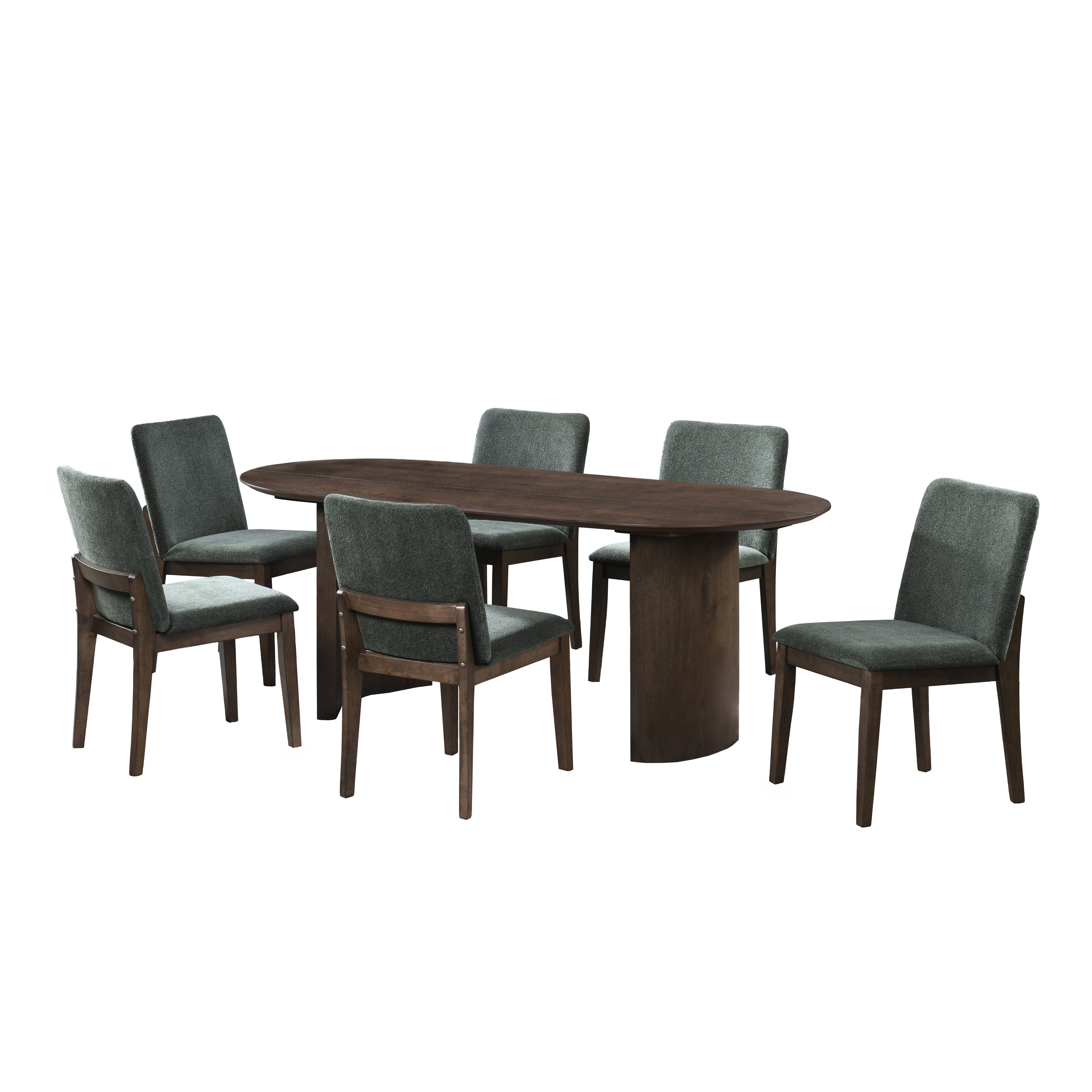 Kody - 79" Oval Fixed-Top Dining Table With 6 Chairs - Brown / Forest Greeen
