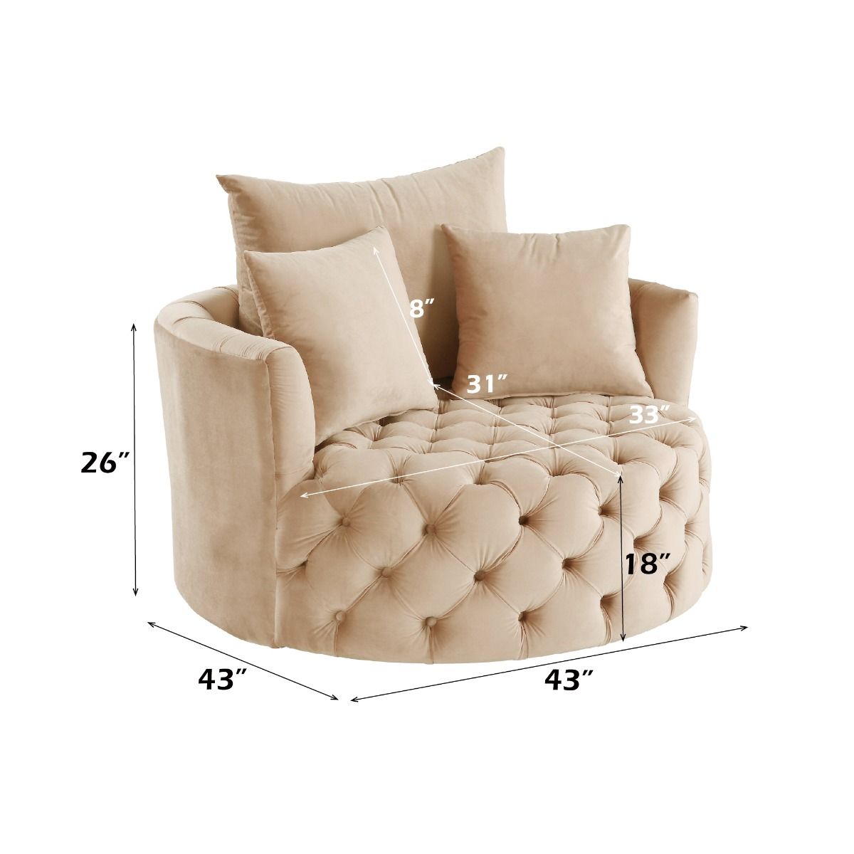 Zunyas - Accent Chair With Swivel - Beige Velvet, beige, view 6