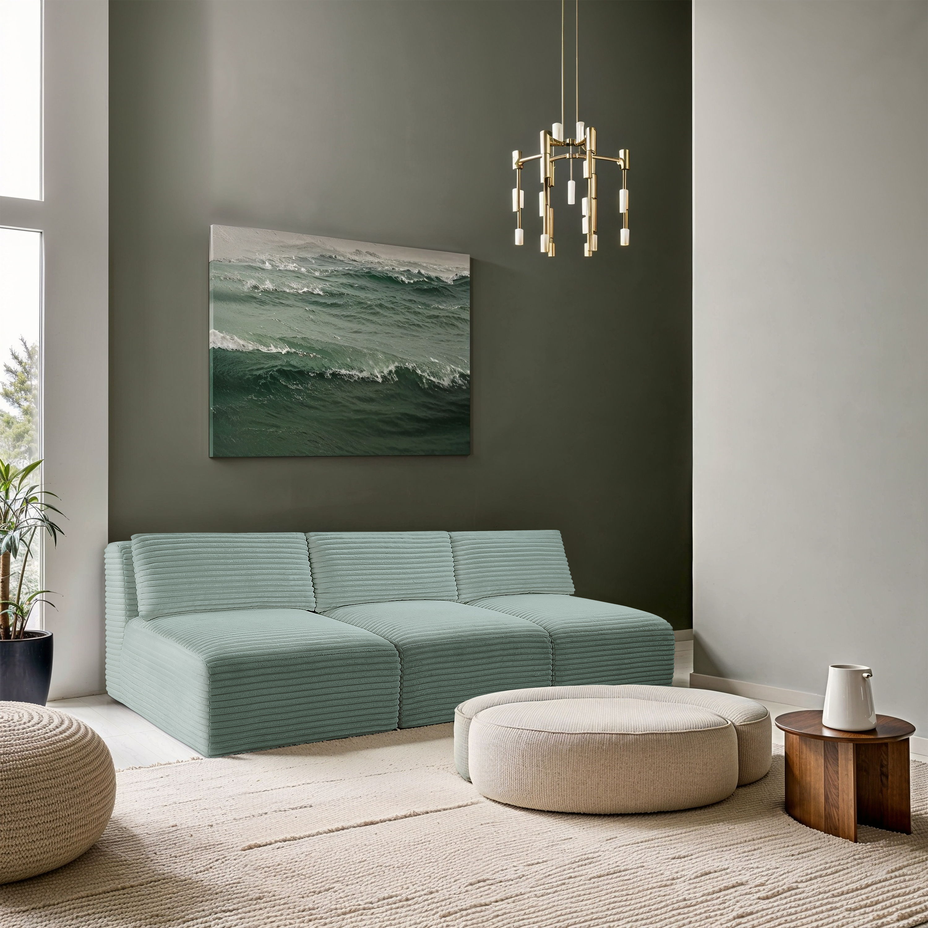 Shaggy - 3 Piece Modular Armless Sofa - Mint