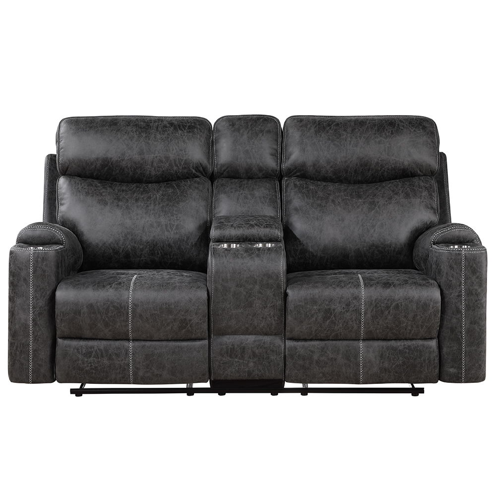 Hirah - Motion Loveseat With Console & USB Port - Dark Gray Polish Microfiber, dark gray, view 8