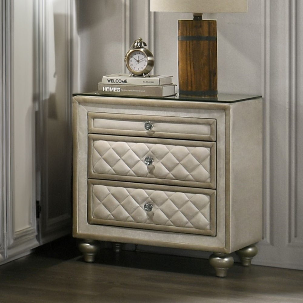Lucienne - Nightstand - Beige Velvet, beige
