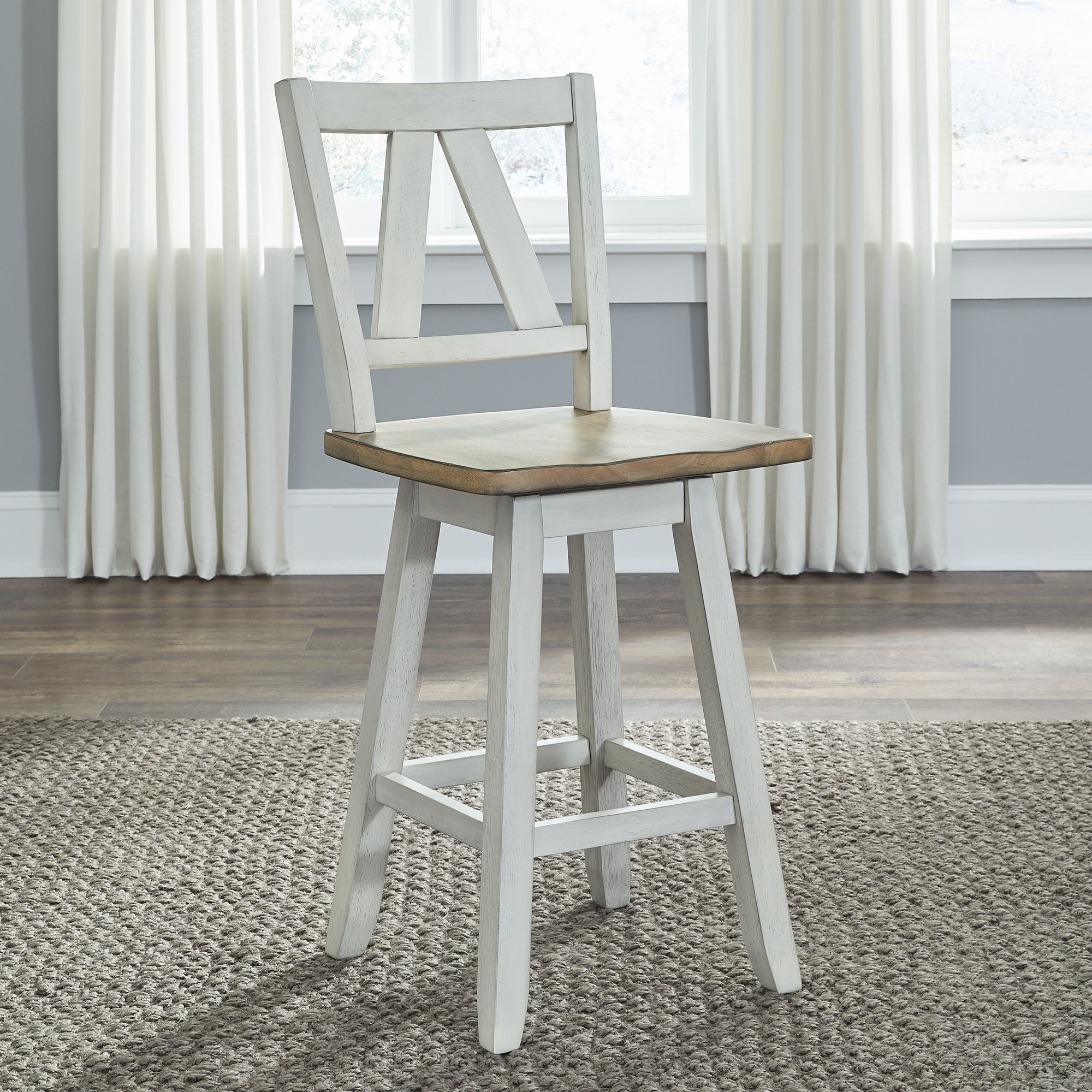 Liberty Furniture Lindsey Farm - Counter Height Swivel Chair - Weathered White