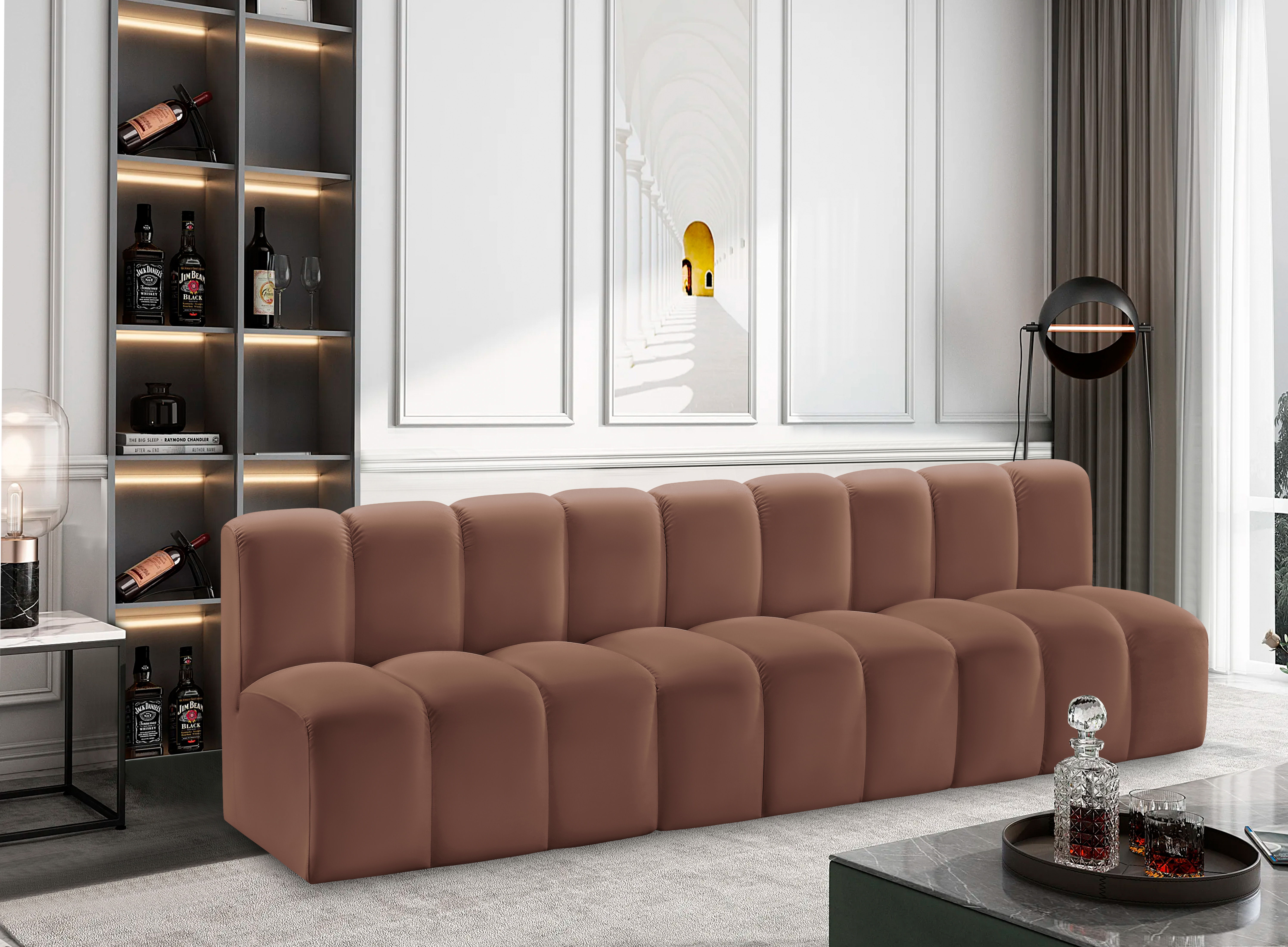 Arc - Faux Leather 3 Pieces Modular Sofa - Cognac
