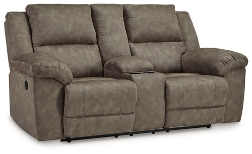 Laresview - Dbl Reclining Loveseat with Console - Fossil, dark brown