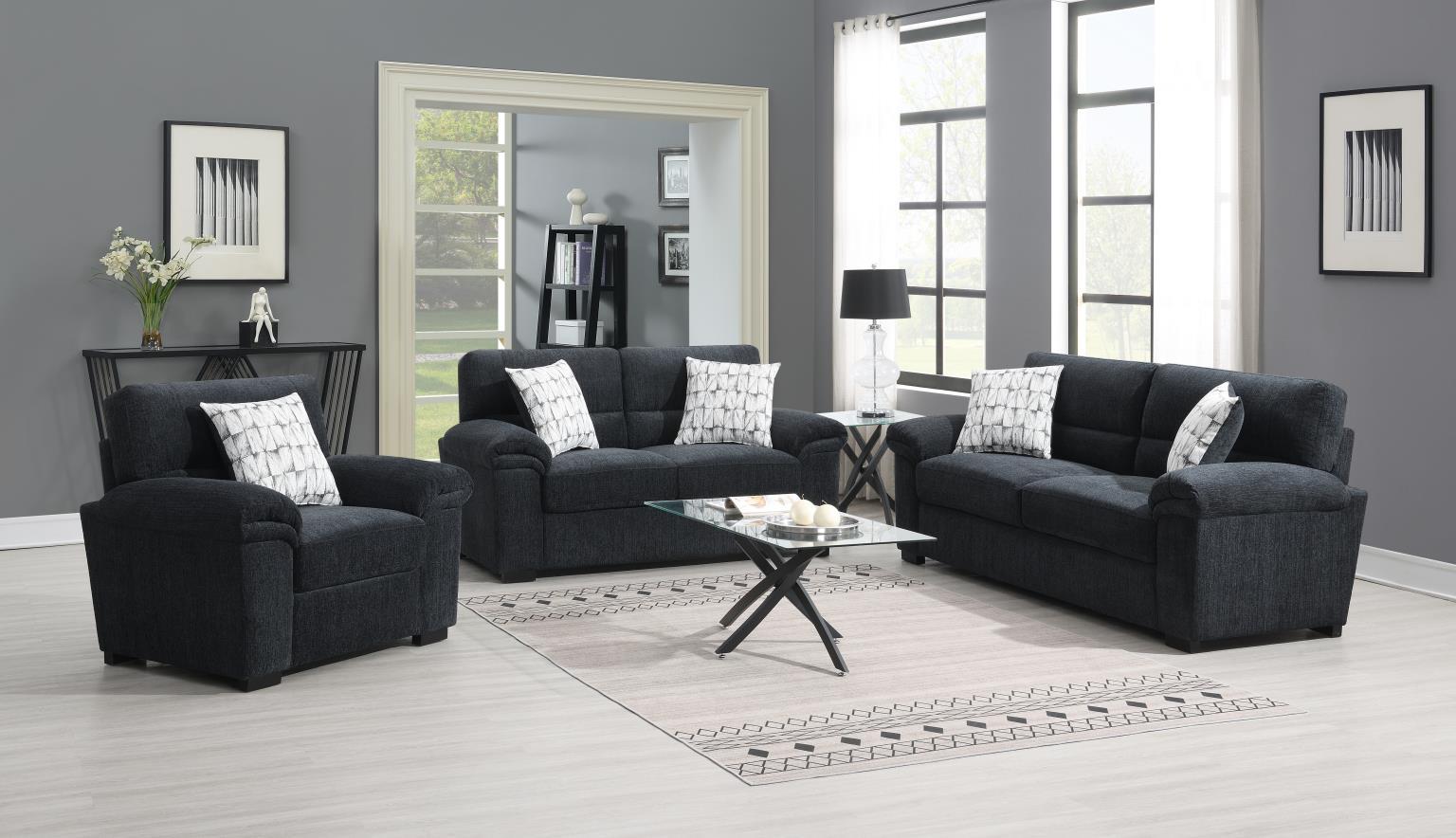 U451 - 3 Piece Living Room Set (Sofa, Loveseat, Chair) - Dark Gray